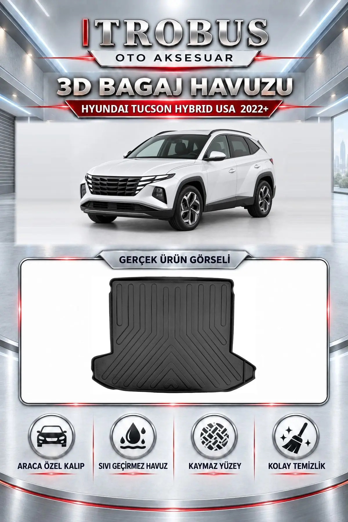Hyundai Tucson 2022 Sonrası Hybrid USA Araca Özel 3D Bagaj Havuzu