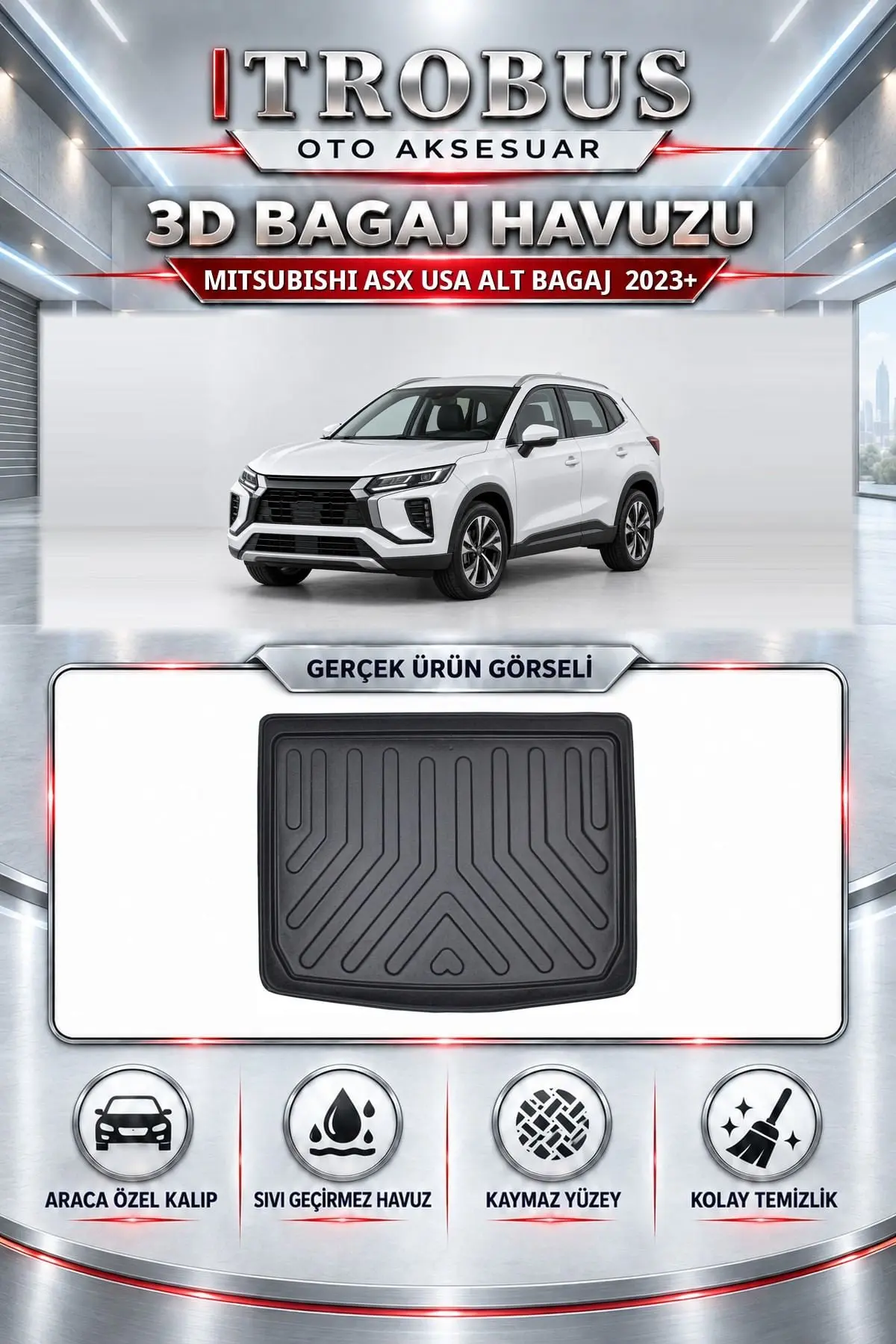 Mitsubishi ASX USA 2023 Sonrası Alt Bagaj Araca Özel 3D Bagaj Havuzu