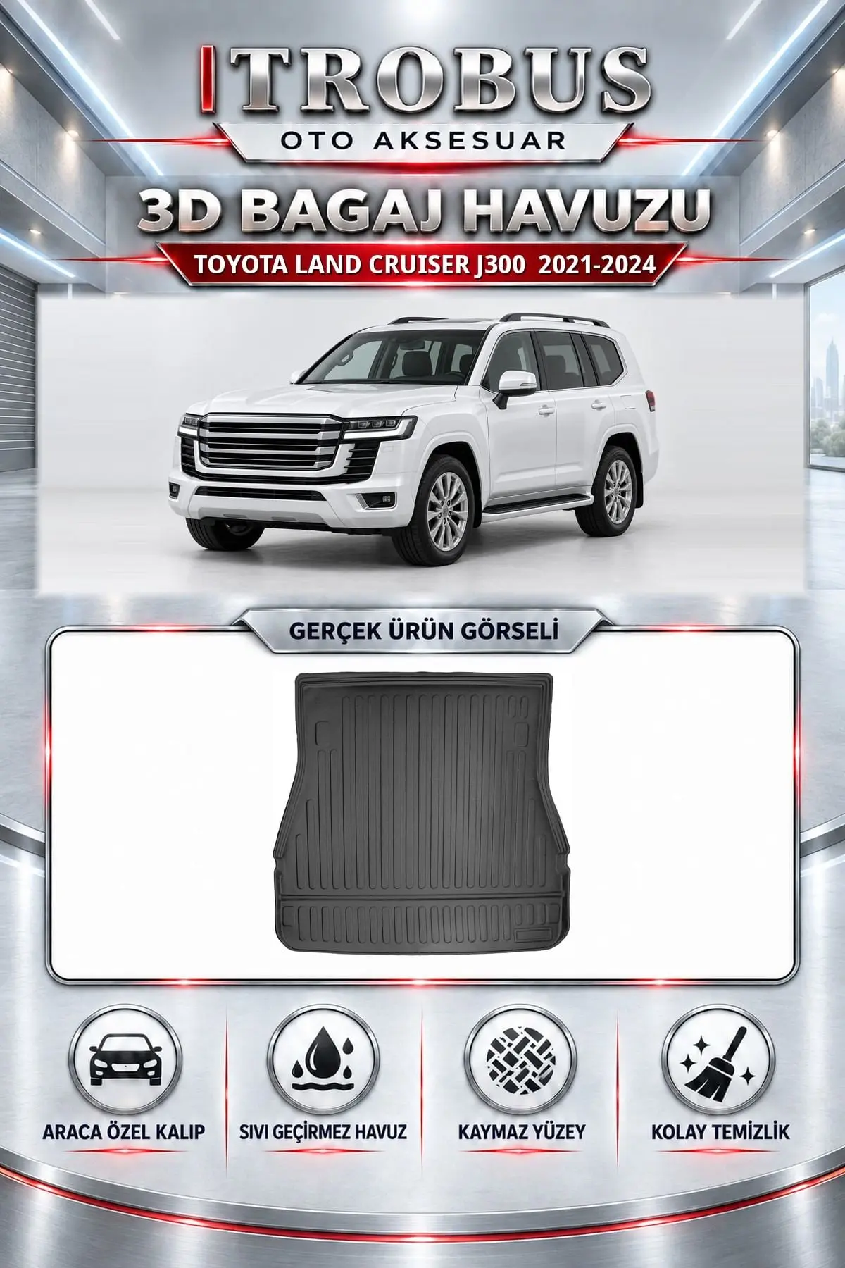 Toyota Land Cruiser J300 2021-2024 Araca Özel 3D Bagaj Havuzu