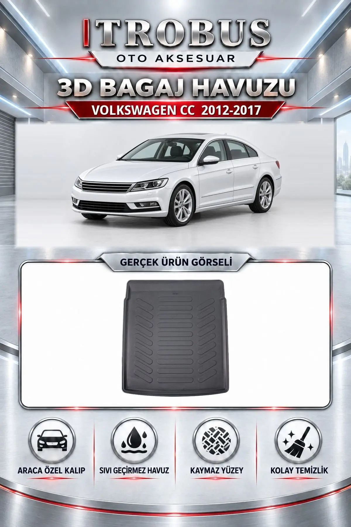Volkswagen CC 2012-2017 Araca Özel 3D Bagaj Havuzu