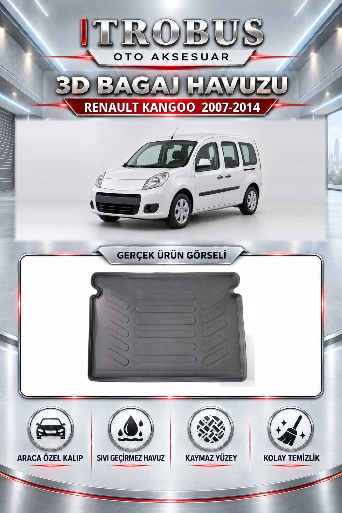 Renault Kangoo 2007-2014 Araca Özel 3D Bagaj Havuzu