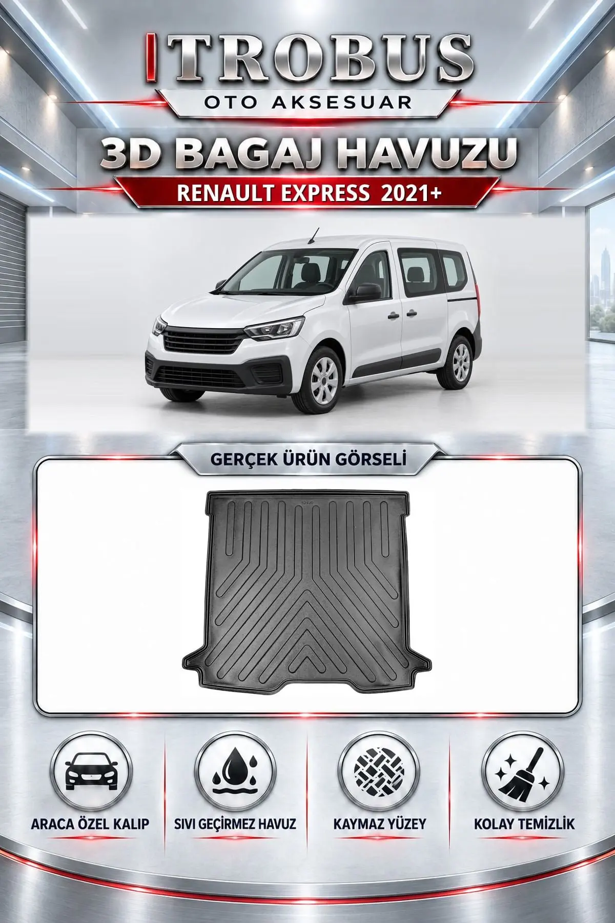 Renault Express 2021 Sonrası Araca Özel 3D Bagaj Havuzu