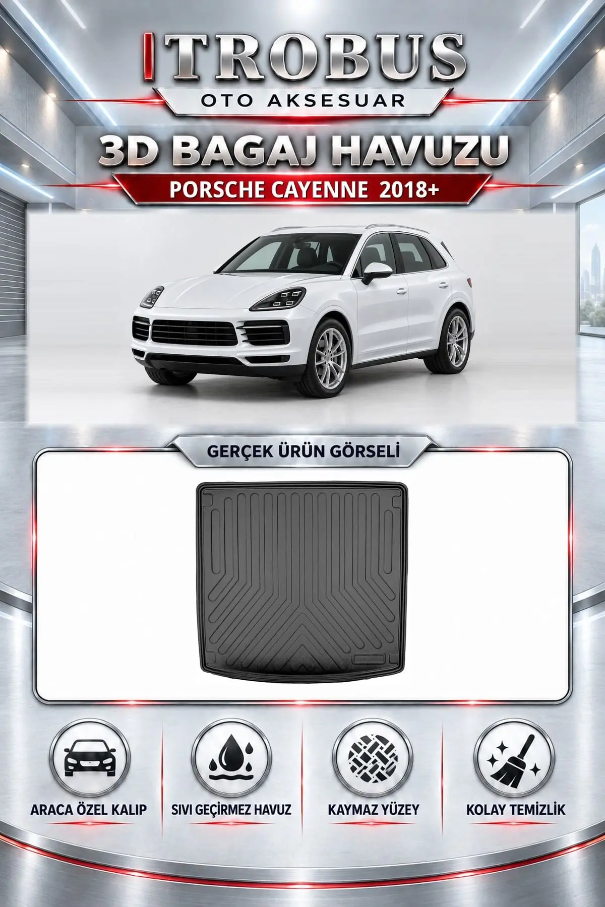 Porsche Cayenne 2018 Sonrası Araca Özel 3D Bagaj Havuzu