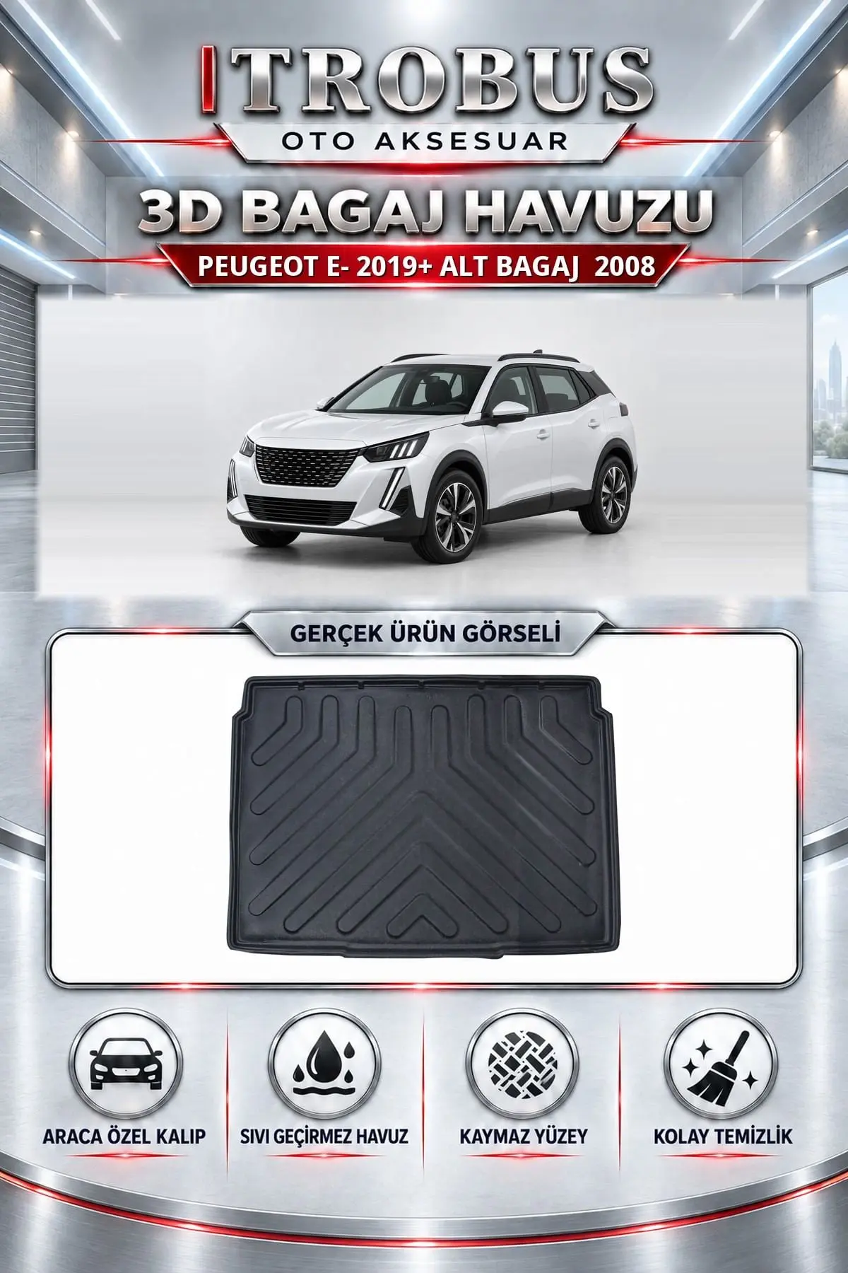 Peugeot E-2008 2019 Sonrası Alt Bagaj Araca Özel 3D Bagaj Havuzu