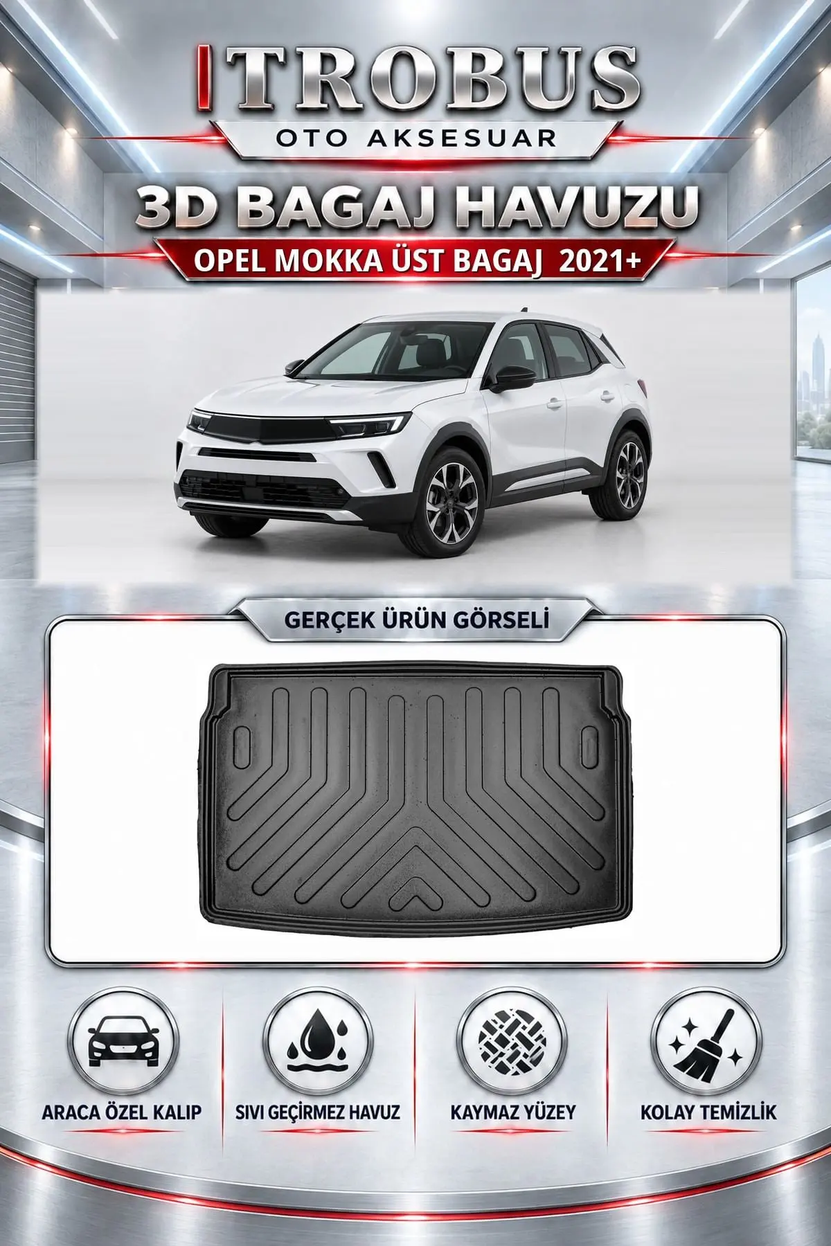 Opel Mokka 2021 Sonrası Üst Bagaj Araca Özel 3D Bagaj Havuzu