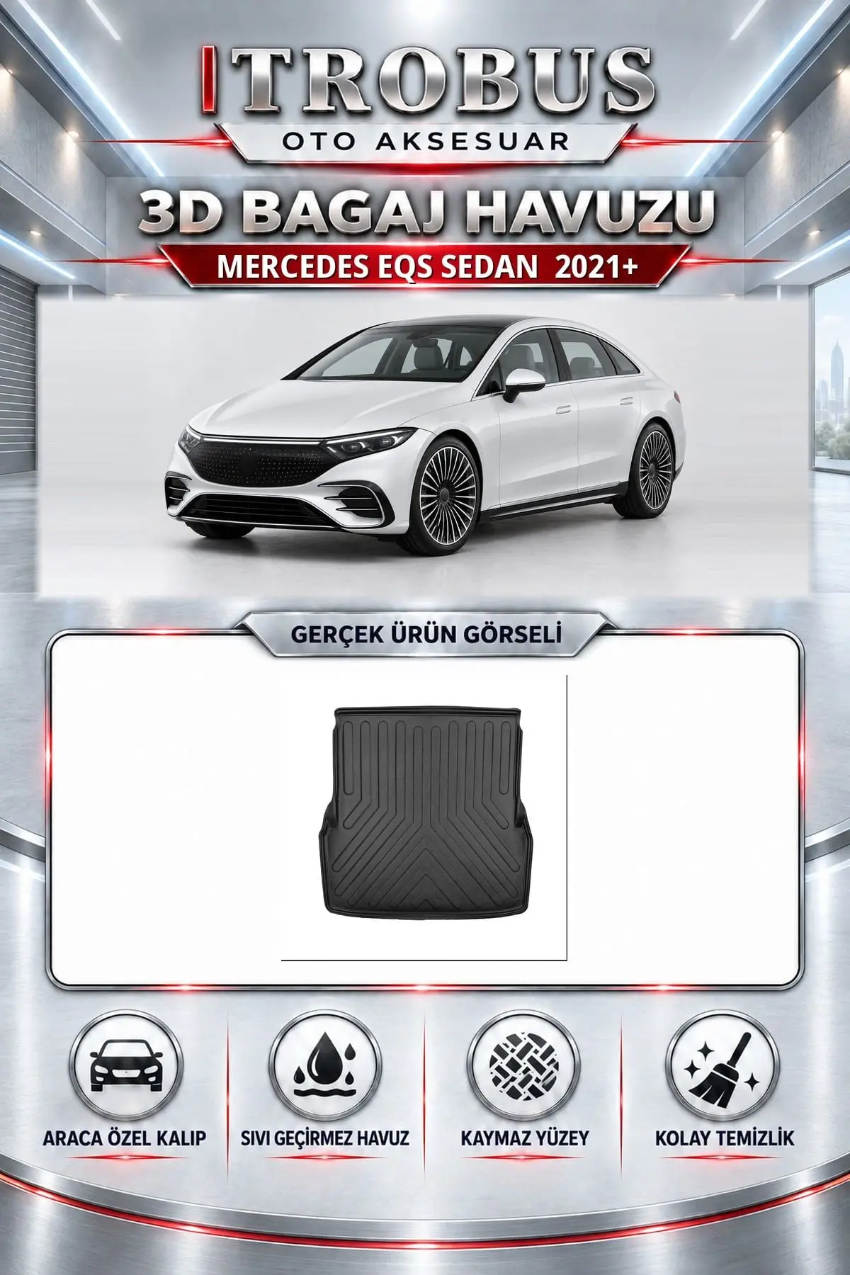 Mercedes-Benz EQS Sedan 2021 Sonrası Araca Özel 3D Bagaj Havuzu