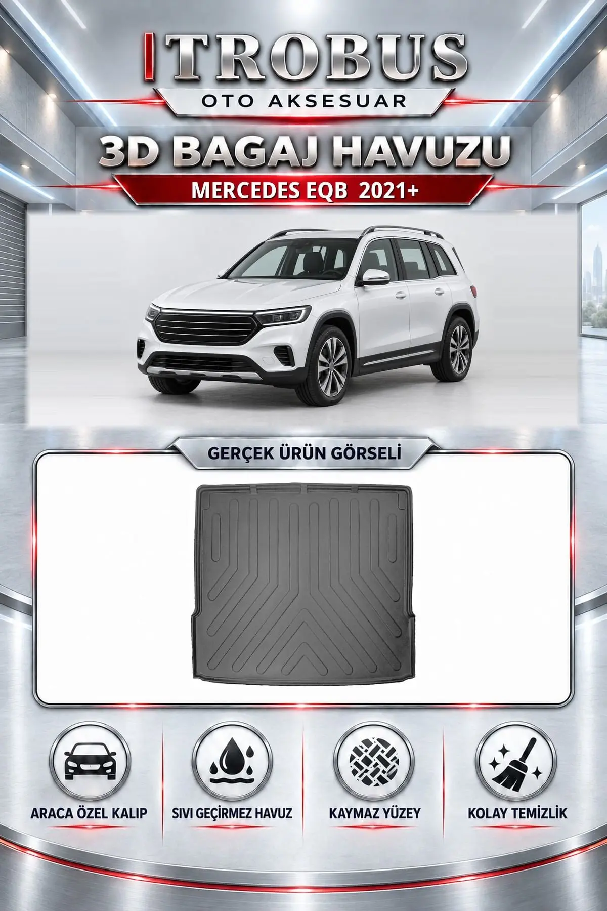 Mercedes EQB 2021 Sonrası Araca Özel 3D Bagaj Havuzu