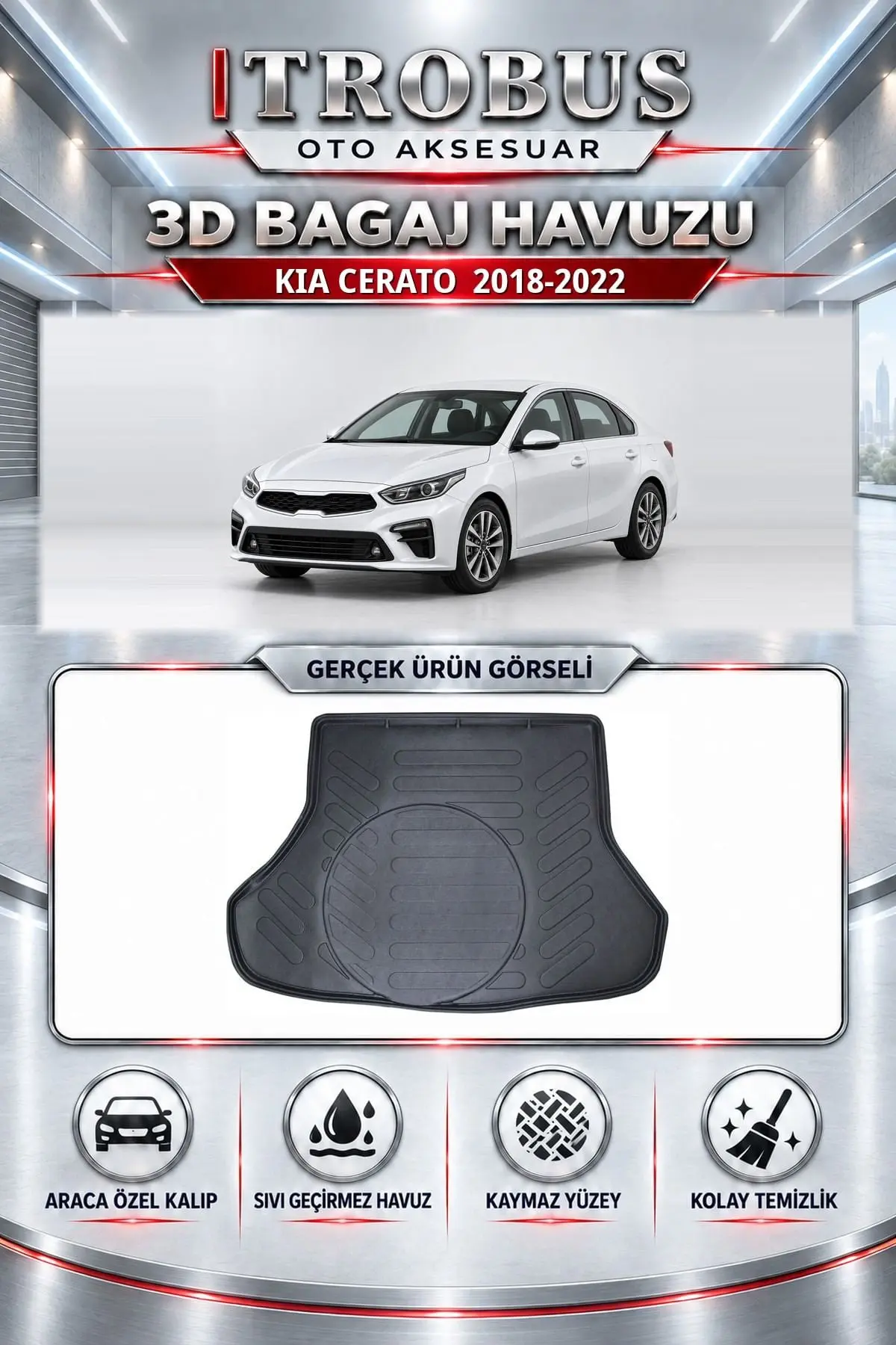 Kia Cerato 2018-2022 Araca Özel 3D Bagaj Havuzu