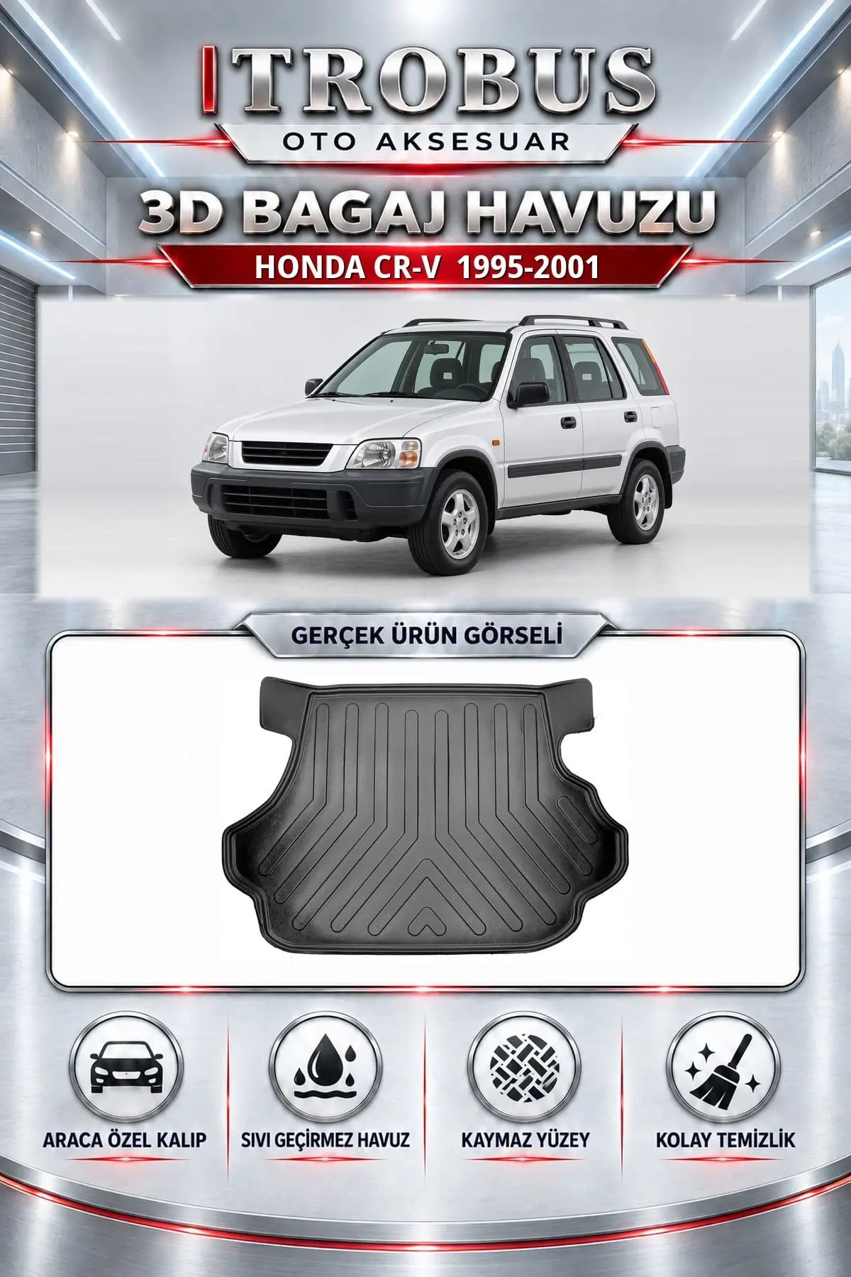 Honda CR-V 1995-2001 Araca Özel 3D Bagaj Havuzu
