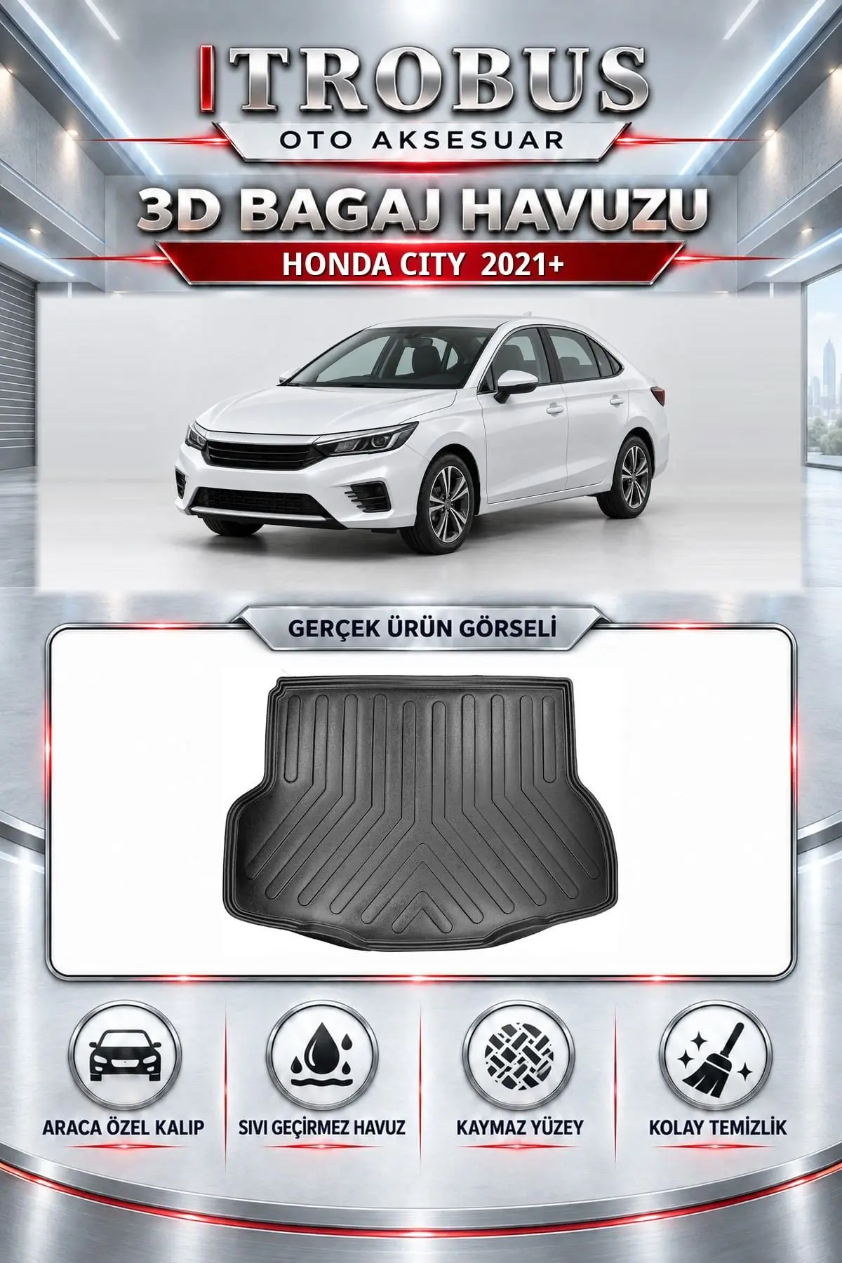 Honda City 2021 Sonrası Araca Özel 3D Bagaj Havuzu
