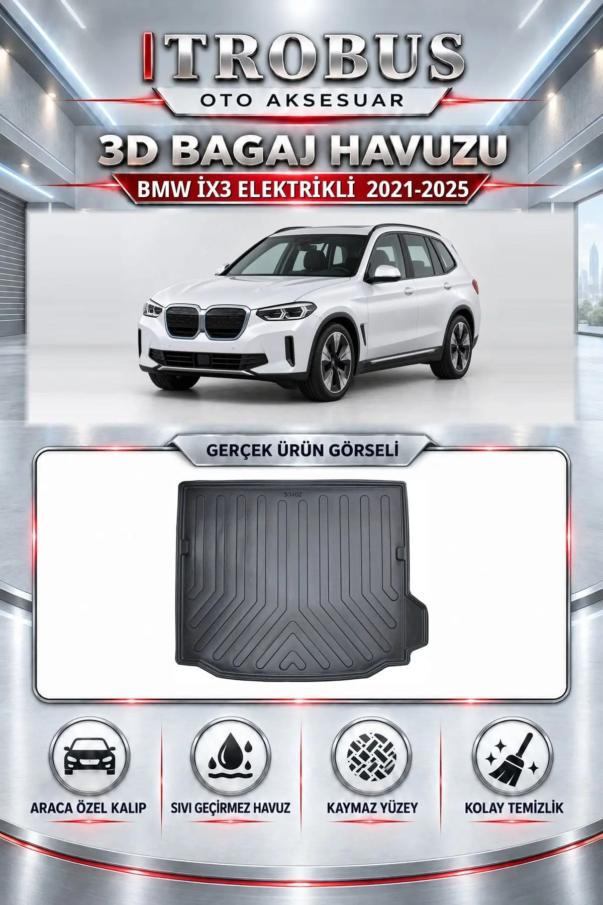 BMW İX3 Elektrikli 2021-2025 Araca Özel 3D Bagaj Havuzu