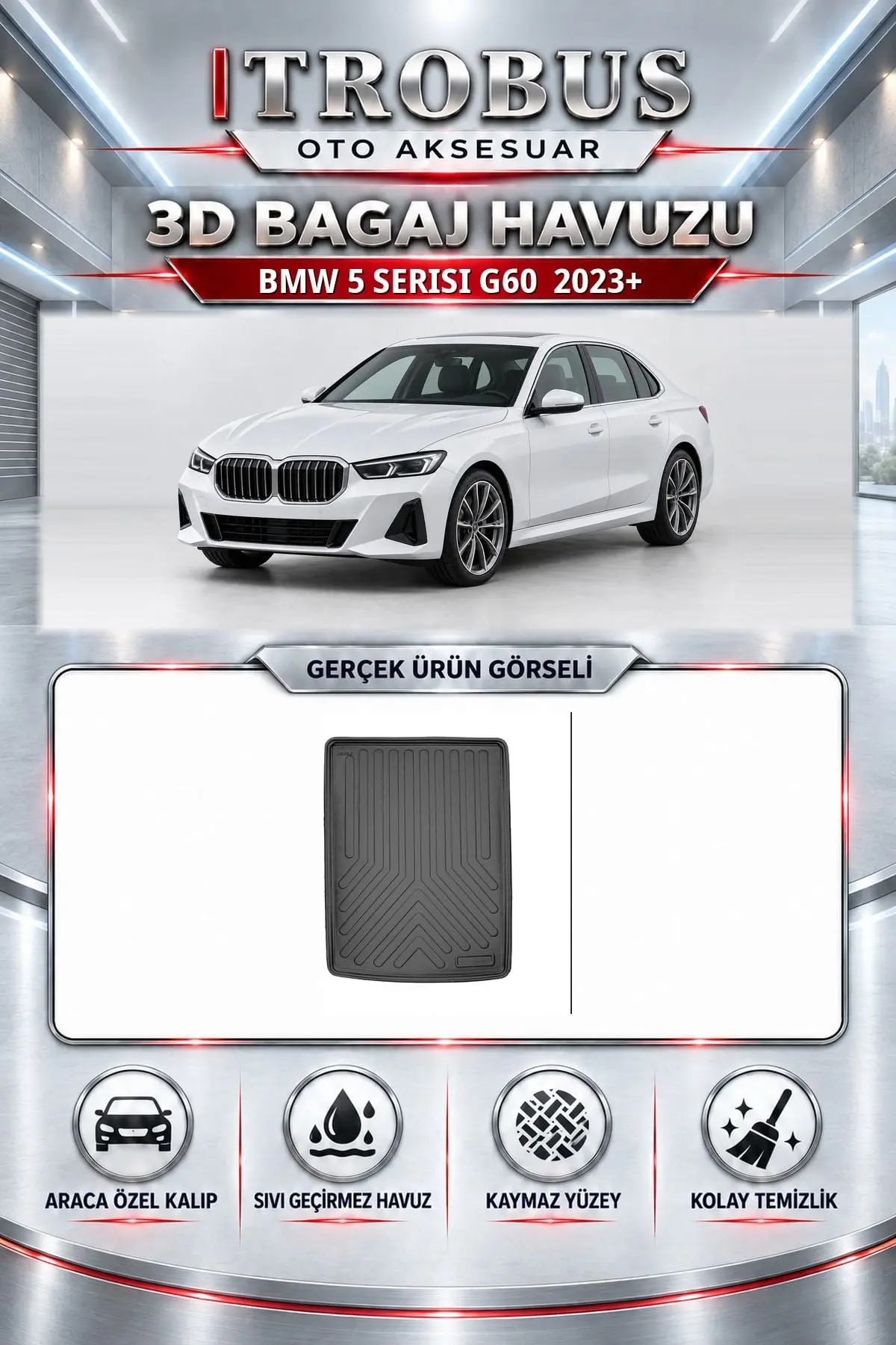 BMW 5 Serisi G60 2023 Sonrası Araca Özel 3D Bagaj Havuzu