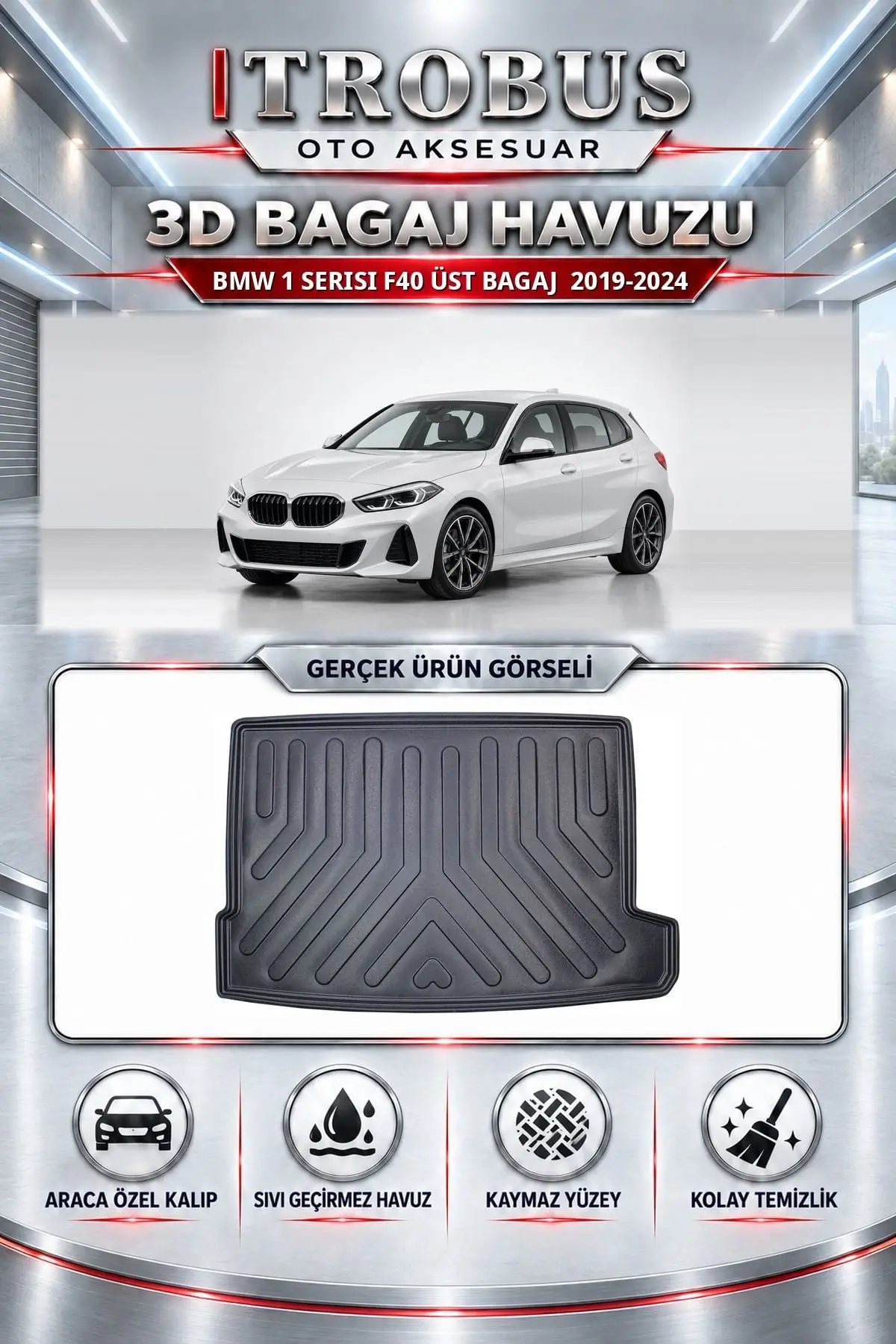 BMW 1 Serisi F40 2019-2024 Üst Bagaj Araca Özel 3D Bagaj Havuzu