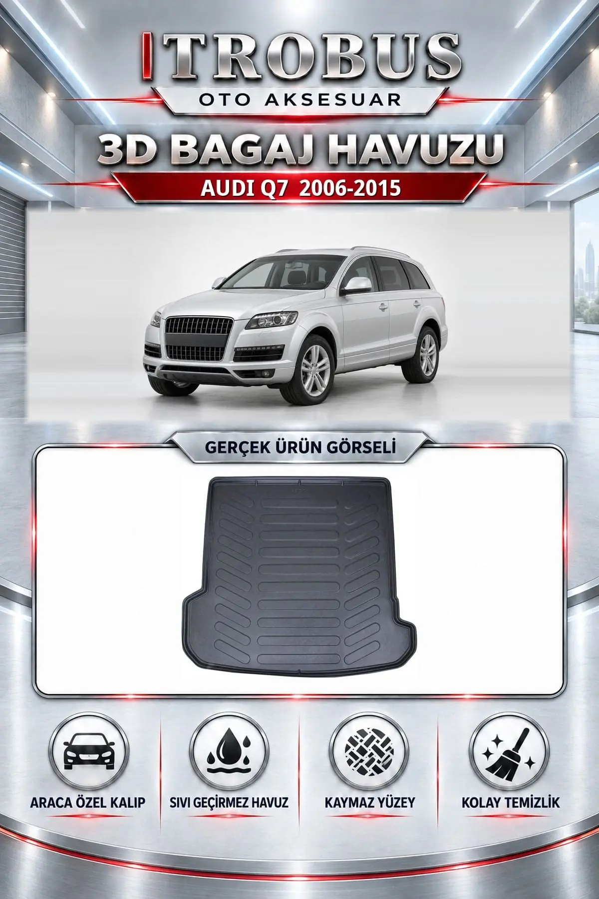 Audi Q7 2006-2015 Araca Özel 3D Bagaj Havuzu