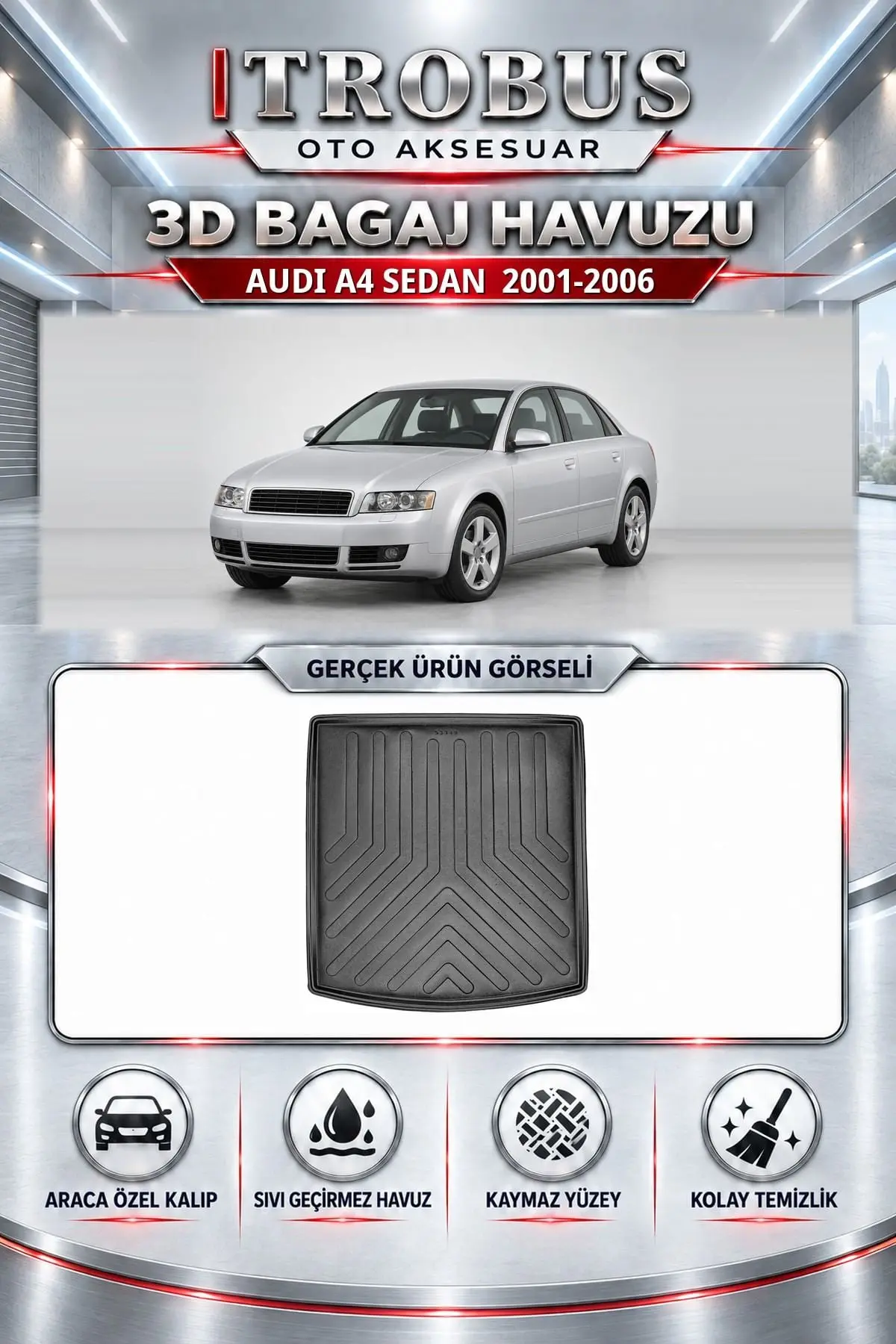 Audi A4 2001-2006 Sedan Araca Özel 3D Bagaj Havuzu