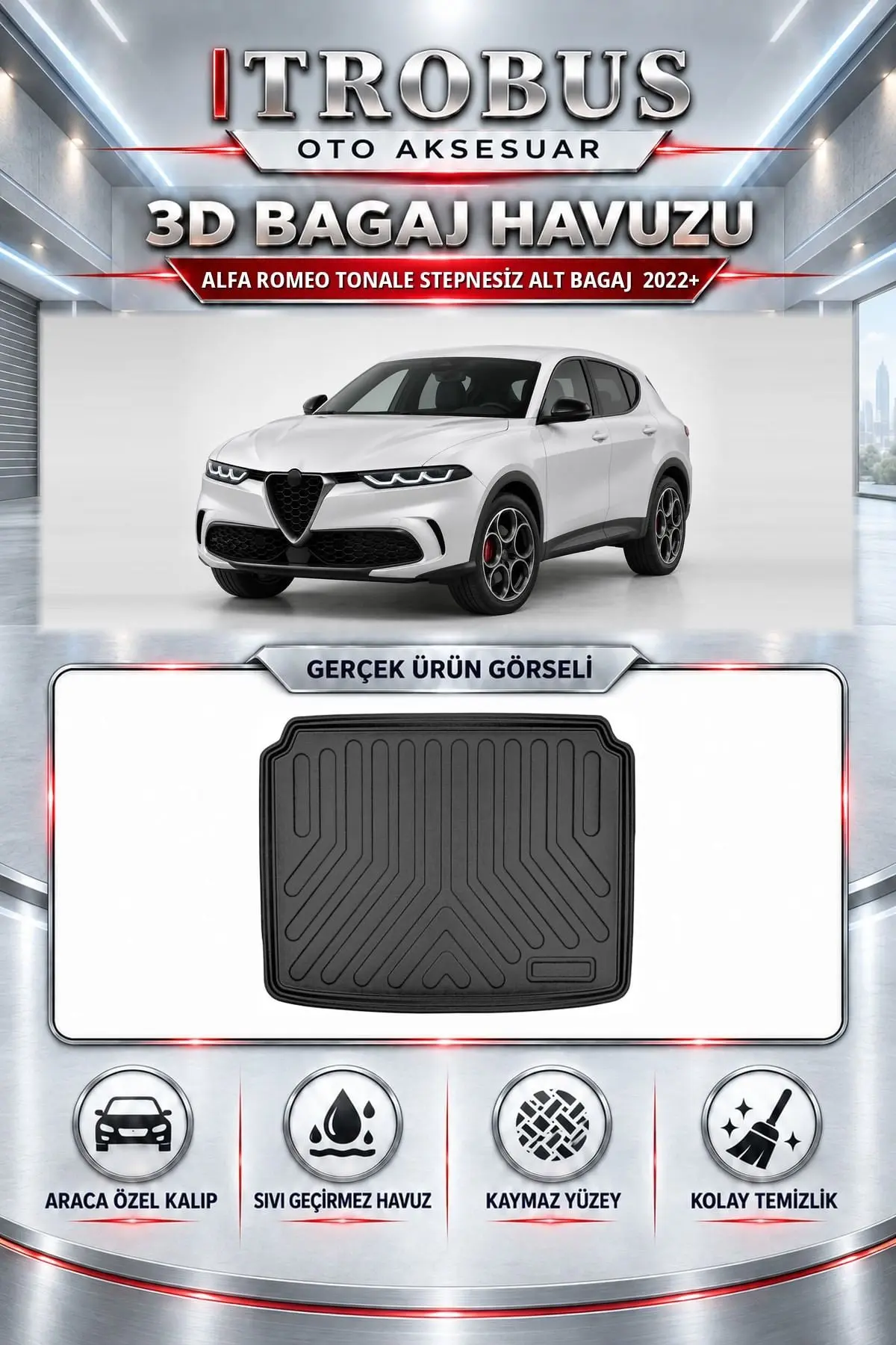 Alfa Romeo Tonale 2022 Sonrası Stepnesiz Alt Bagaj Araca Özel 3D Bagaj Havuzu