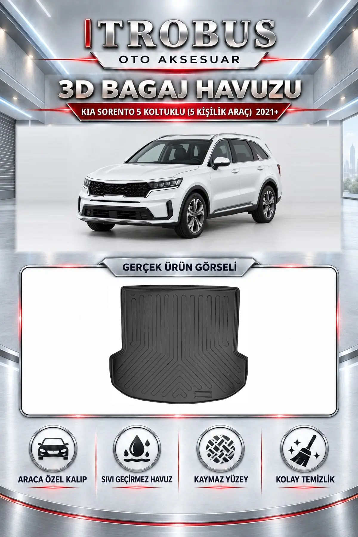 Kia Sorento 2021 Sonrası 5 Koltuklu (5 Kişilik Araç) Araca Özel 3D Bagaj Havuzu