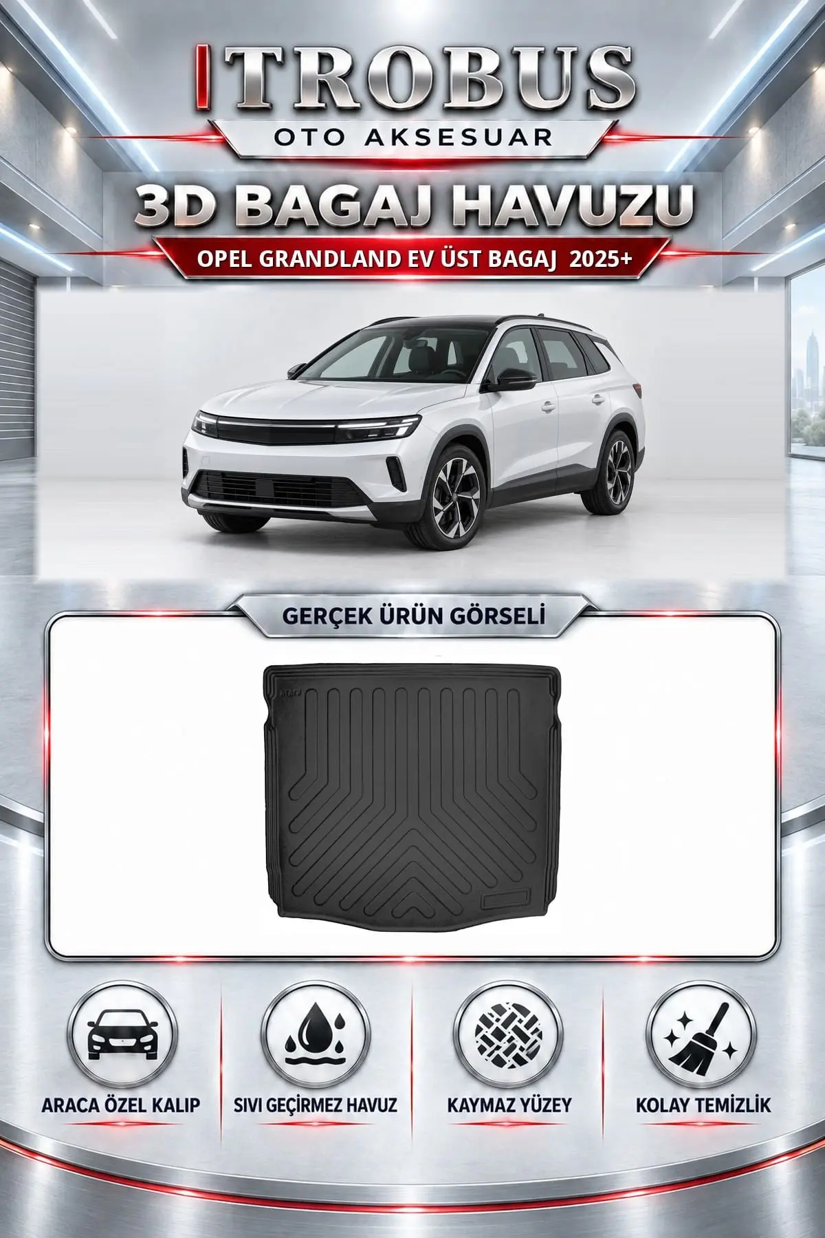 Opel Grandland 2025 Sonrası EV Üst Bagaj Araca Özel 3D Bagaj Havuzu