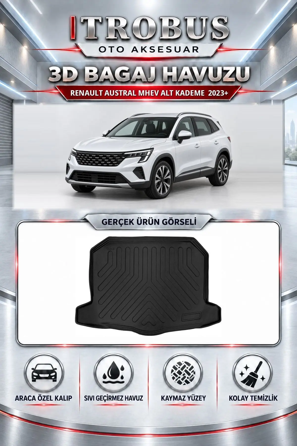 Renault Austral 2023 Sonrası MHEV Alt Kademe Araca Özel 3D Bagaj Havuzu
