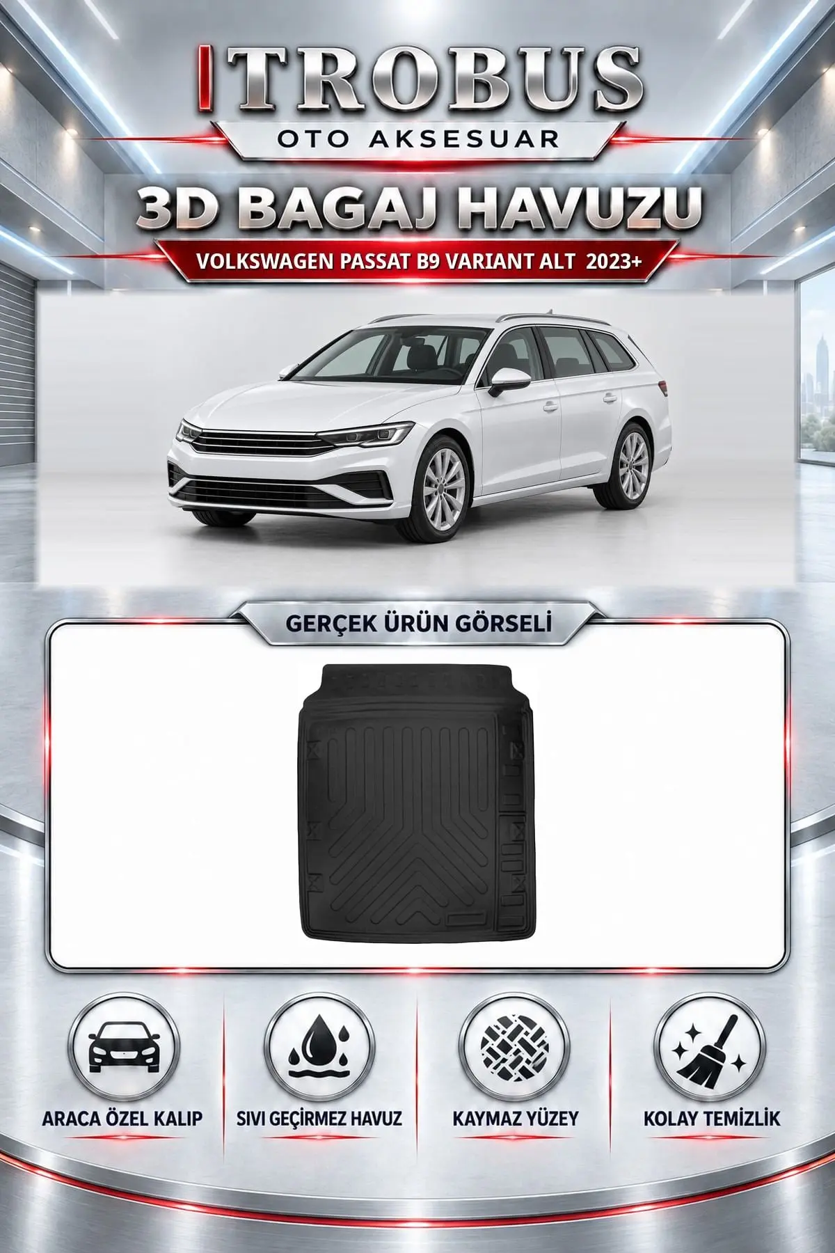 Volkswagen Passat B9 Variant 2023 Sonrası Alt Araca Özel 3D Bagaj Havuzu