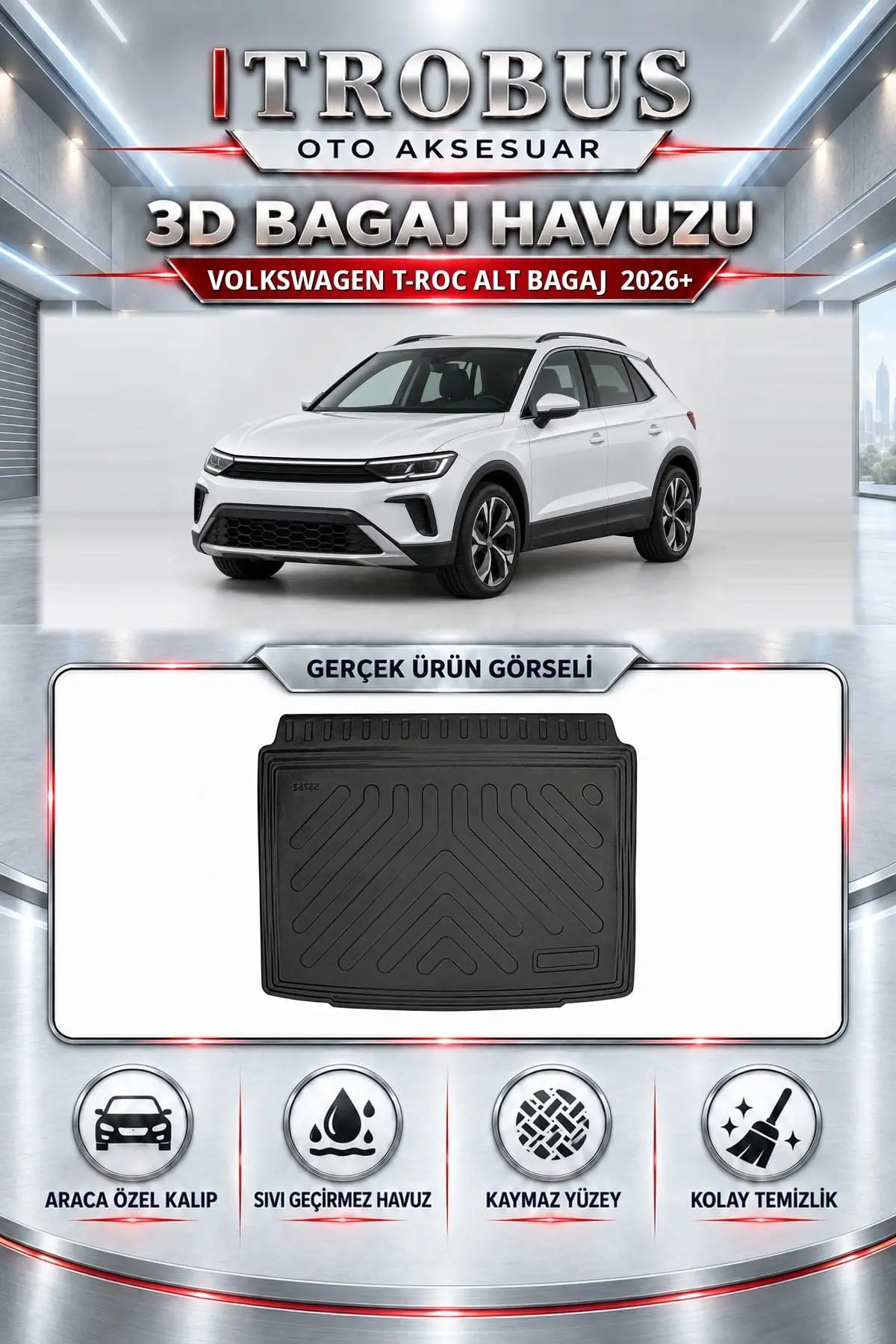 Volkswagen T-Roc 2026 Sonrası Alt Bagaj Araca Özel 3D Bagaj Havuzu