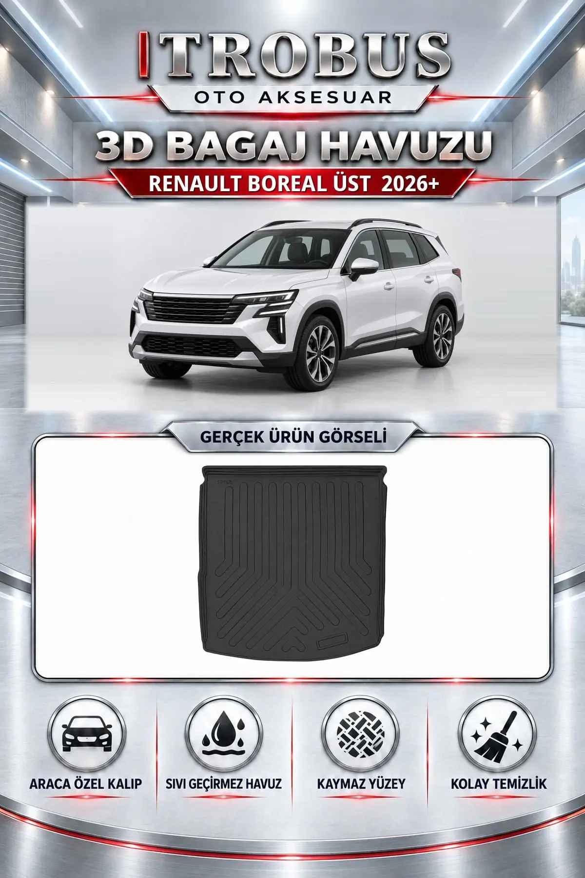 Renault Boreal 2026 Sonrası Üst Araca Özel 3D Bagaj Havuzu