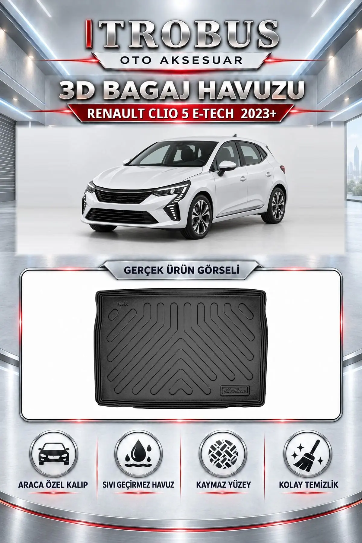 Renault Clio 5 E-Tech 2023 Sonrası Araca Özel 3D Bagaj Havuzu