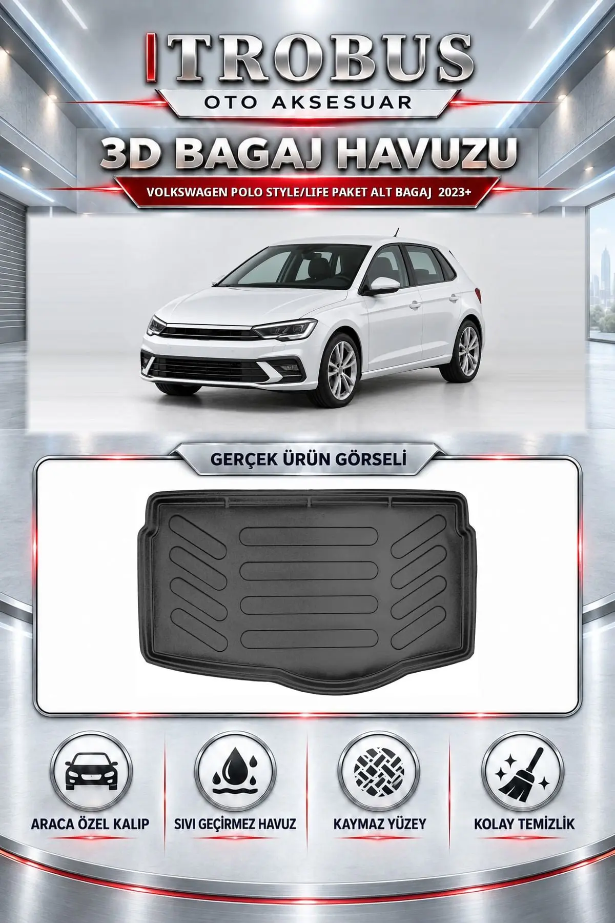 Volkswagen Polo 2023 Sonrası Style/Life Paket Alt Bagaj Araca Özel 3D Bagaj Havuzu