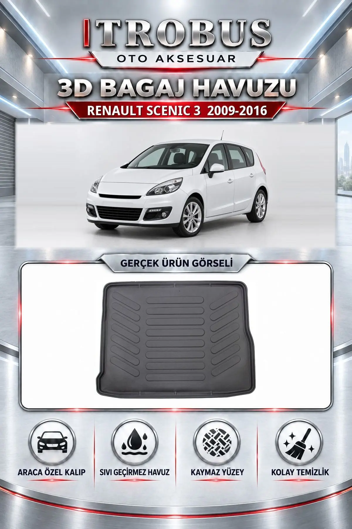 Renault Scenic 3 2009-2016 Araca Özel 3D Bagaj Havuzu