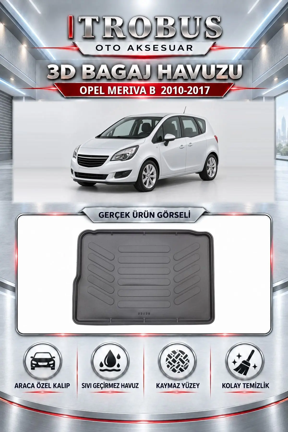 Opel Meriva B 2010-2017 Araca Özel 3D Bagaj Havuzu