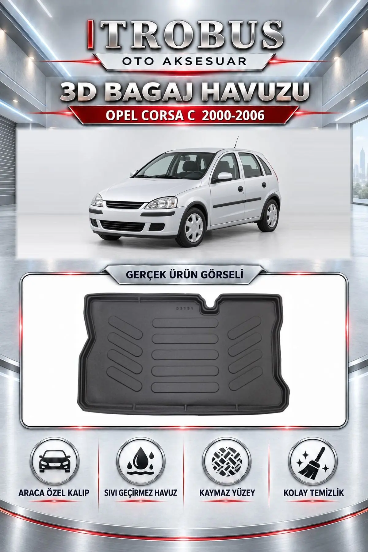 Opel Corsa C 2000-2006 Araca Özel 3D Bagaj Havuzu
