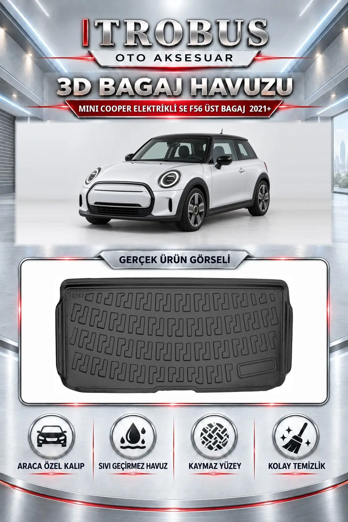 Mini Cooper Elektrikli SE F56 2021 Sonrası Üst Bagaj Araca Özel 3D Bagaj Havuzu