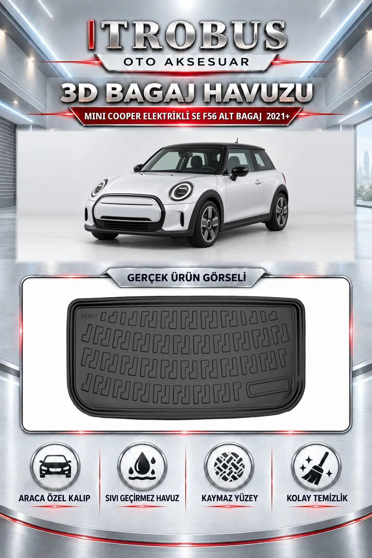 Mini Cooper Elektrikli SE F56 2021 Sonrası Alt Bagaj Araca Özel 3D Bagaj Havuzu