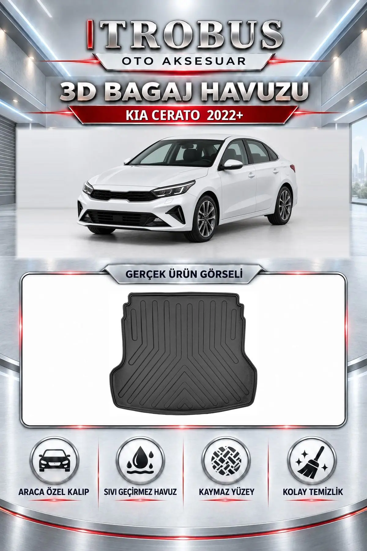 Kia Cerato 2022 Sonrası Araca Özel 3D Bagaj Havuzu