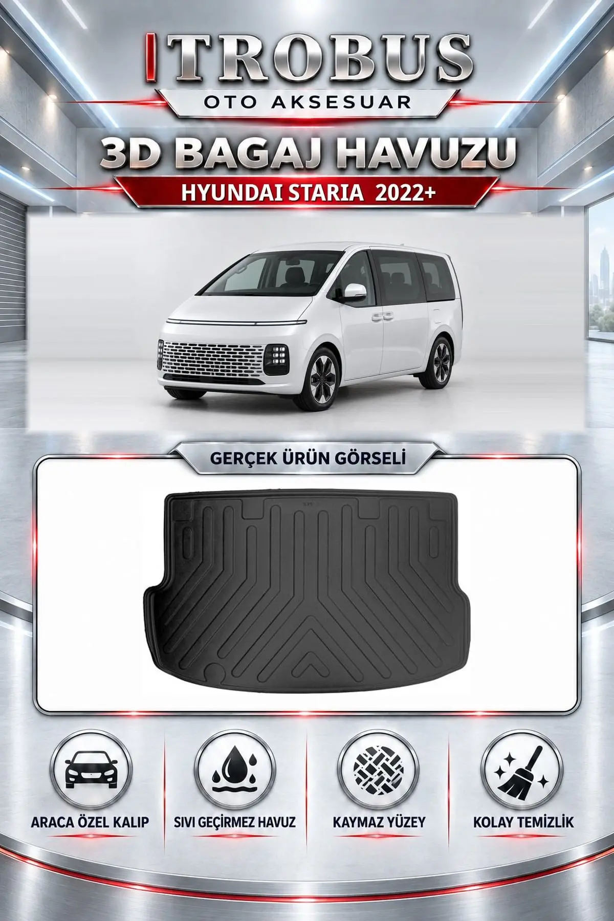 Hyundai Staria 2022 Sonrası Araca Özel 3D Bagaj Havuzu