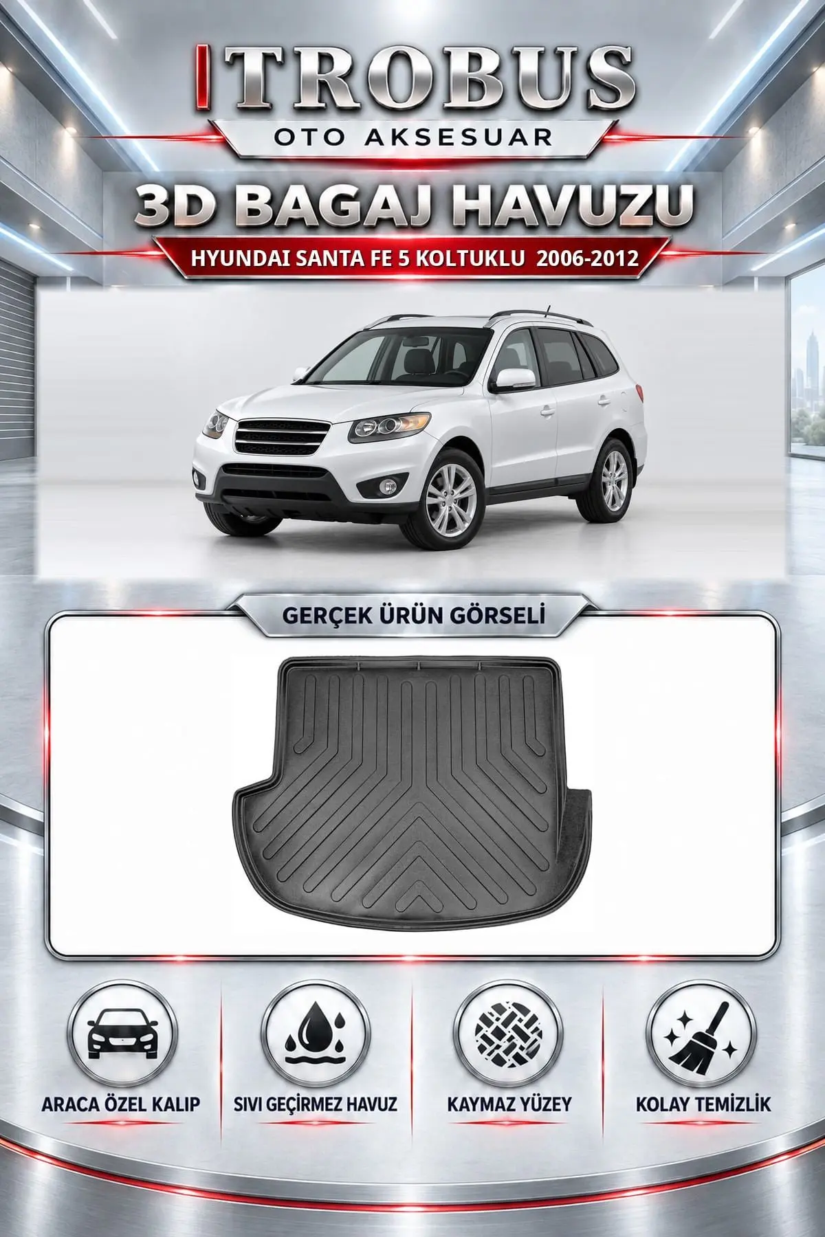 Hyundai Santa Fe 2006-2012 5 Koltuklu Araca Özel 3D Bagaj Havuzu