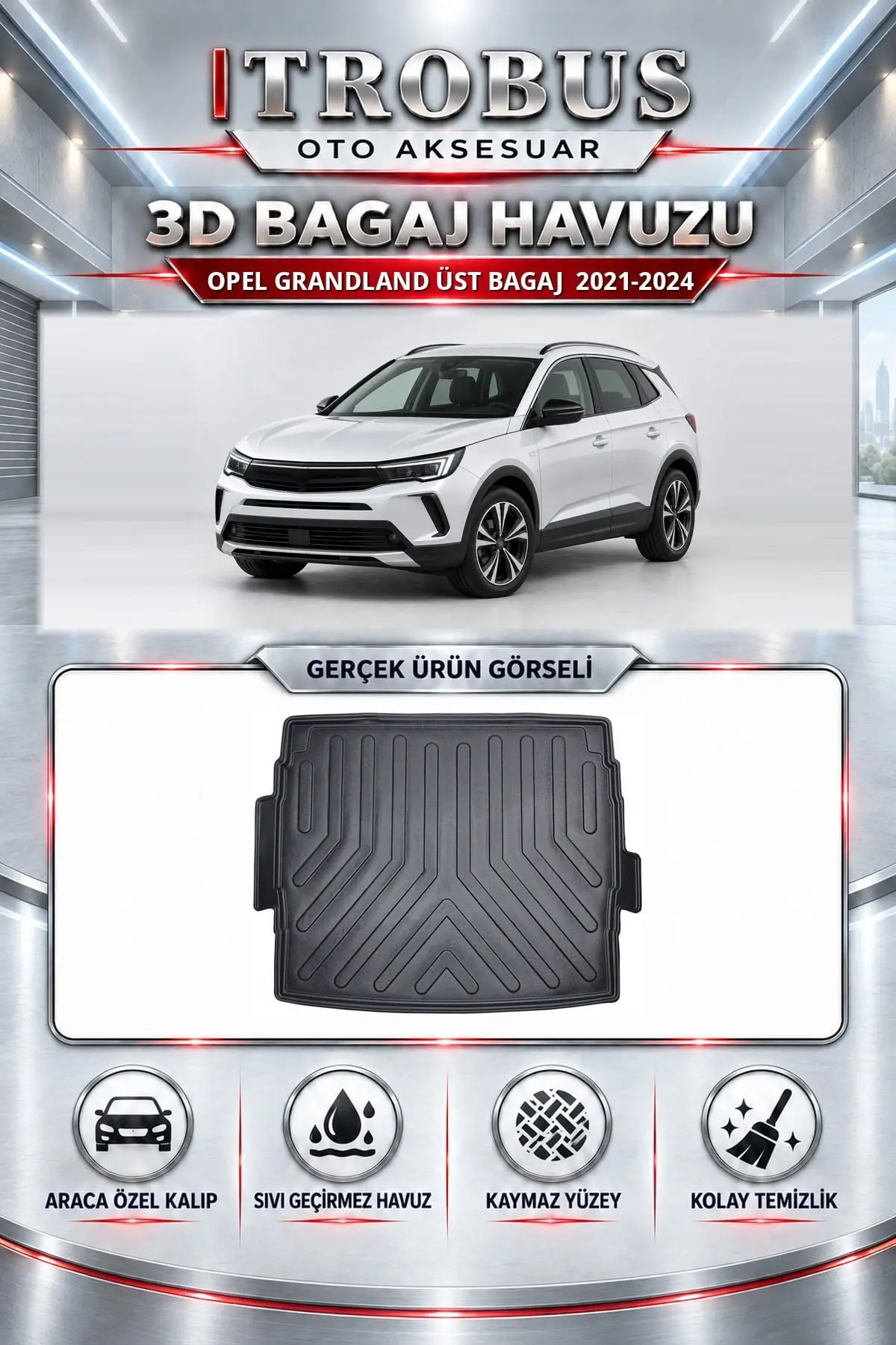 Opel Grandland 2021-2024 Üst Bagaj Araca Özel 3D Bagaj Havuzu