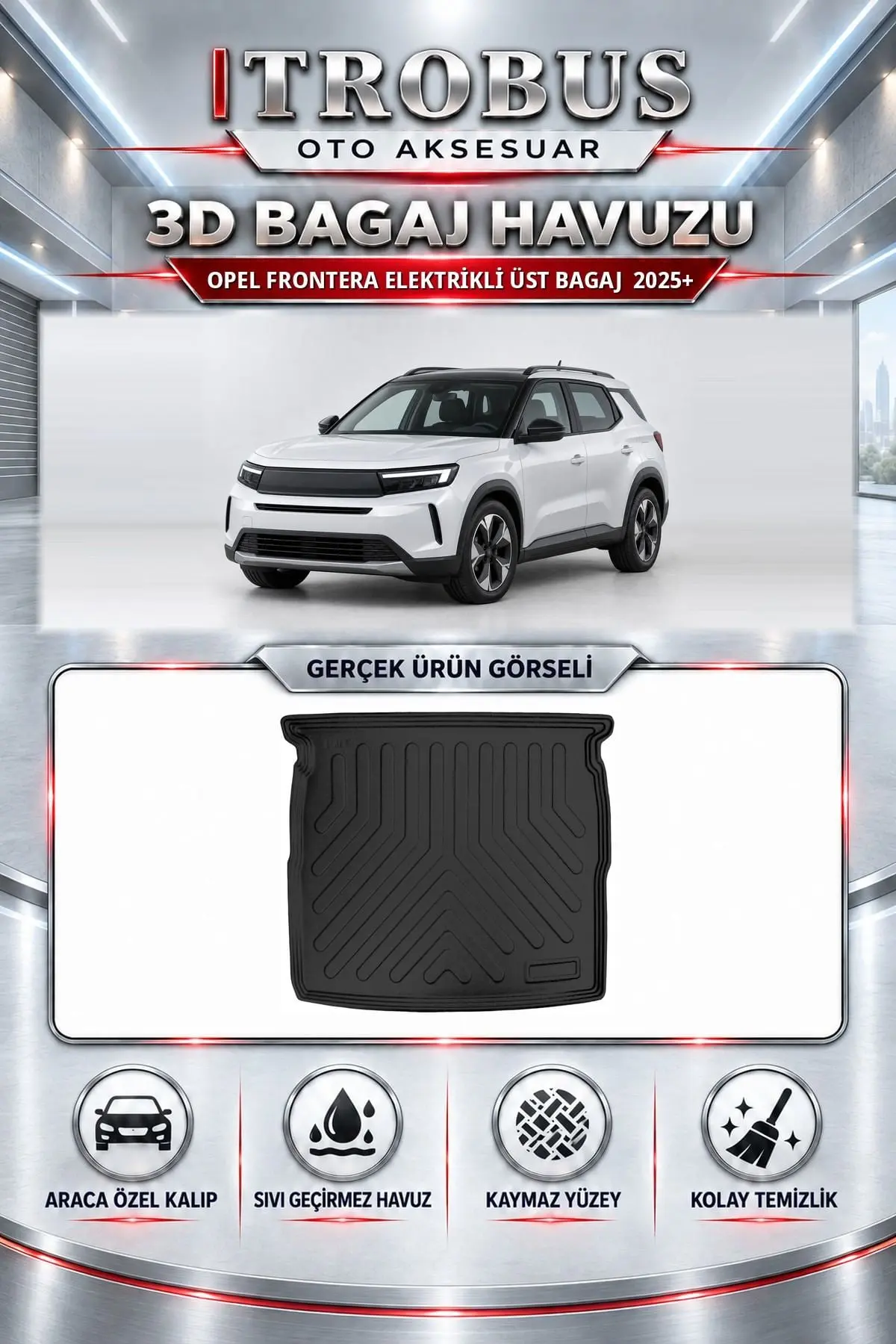 Opel Frontera Elektrikli 2025 Sonrası Üst Bagaj Araca Özel 3D Bagaj Havuzu