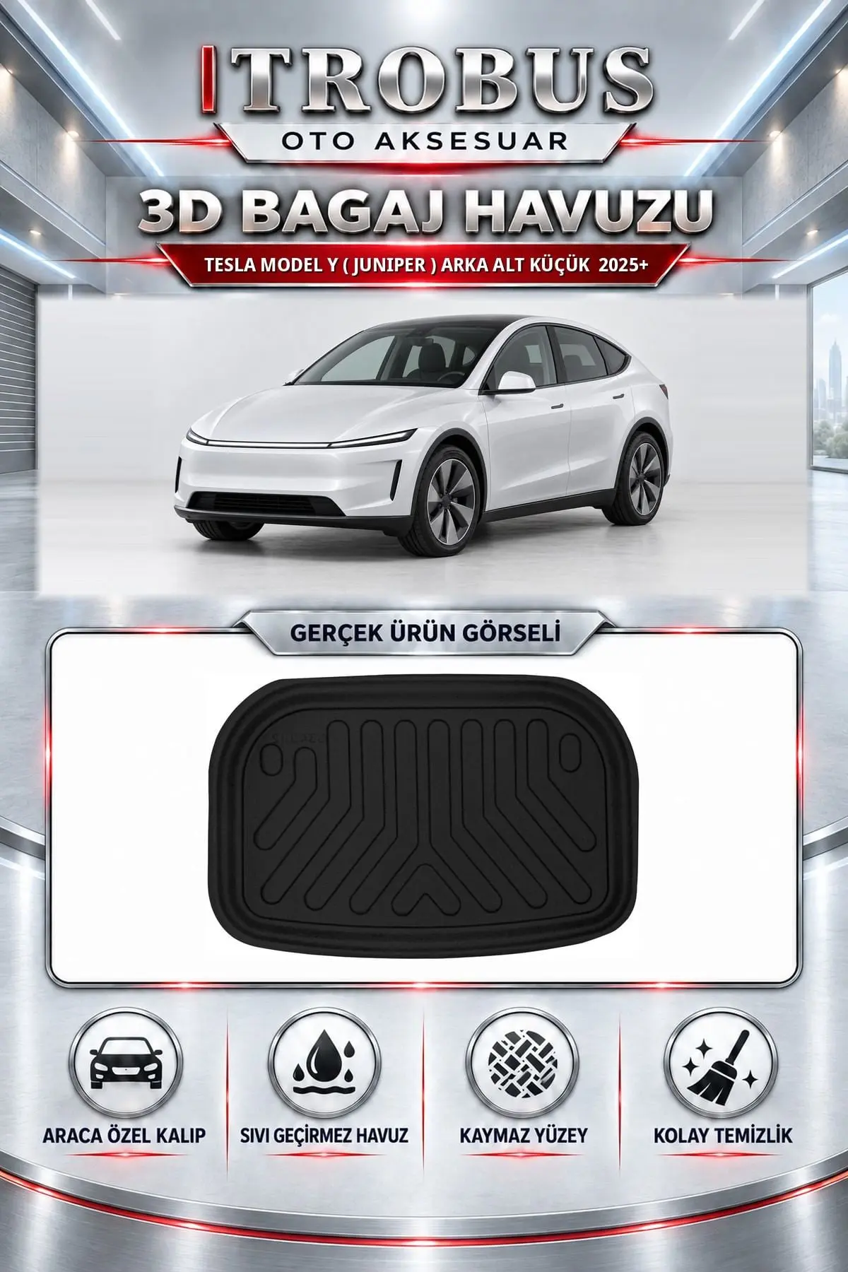 Tesla Model Y ( Juniper ) 2025 Sonrası Arka Alt Küçük Araca Özel 3D Bagaj Havuzu