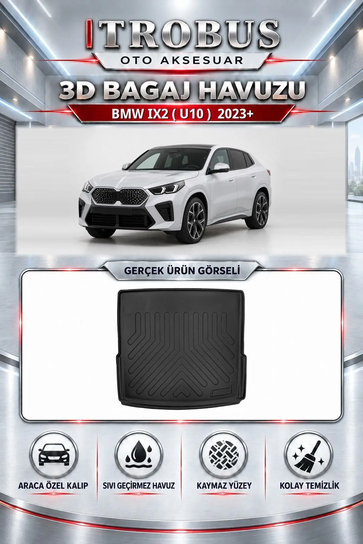 BMW iX2 ( U10 ) 2023 Sonrası Araca Özel 3D Bagaj Havuzu