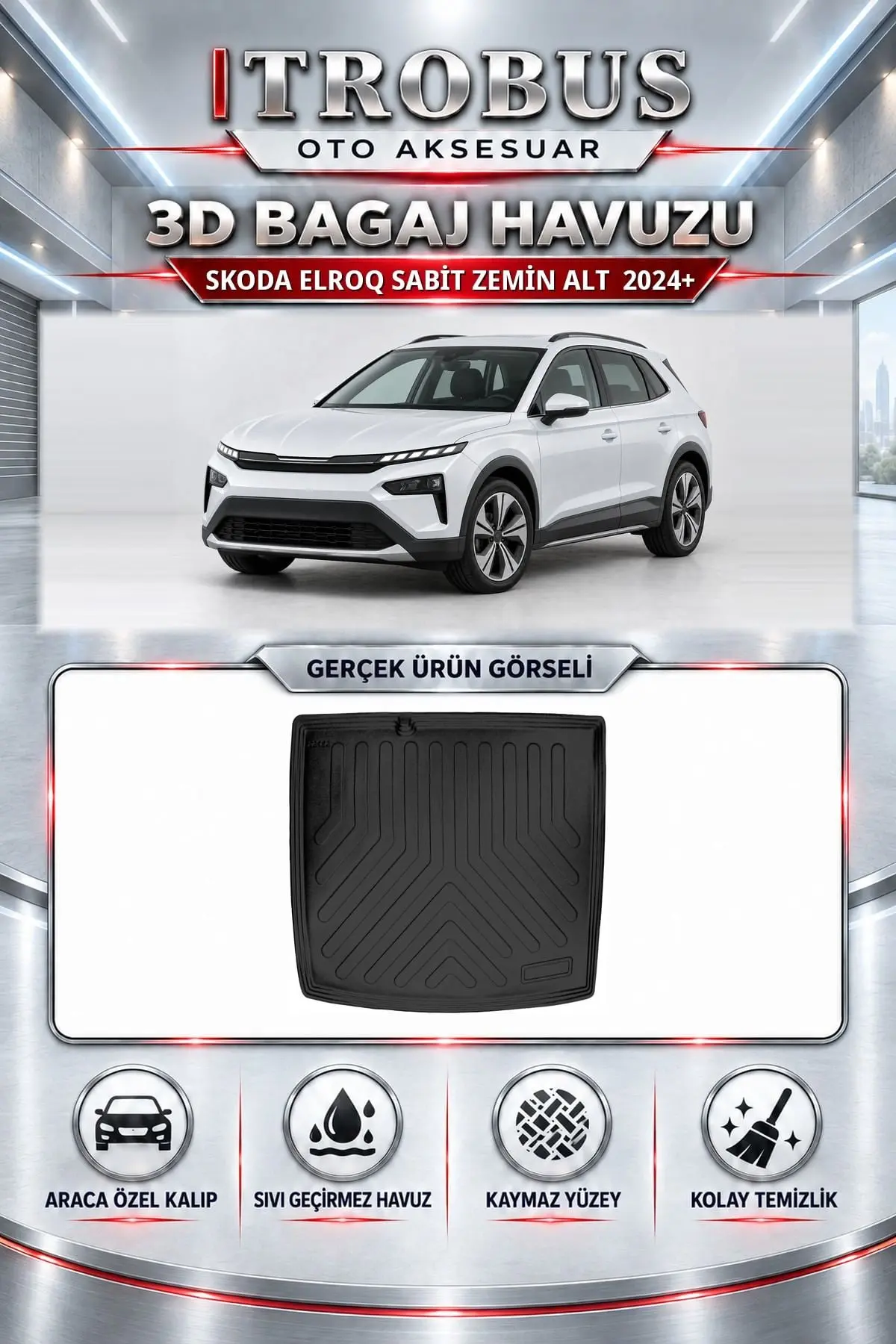 Skoda Elroq 2024 Sonrası Sabit Zemin Alt Araca Özel 3D Bagaj Havuzu