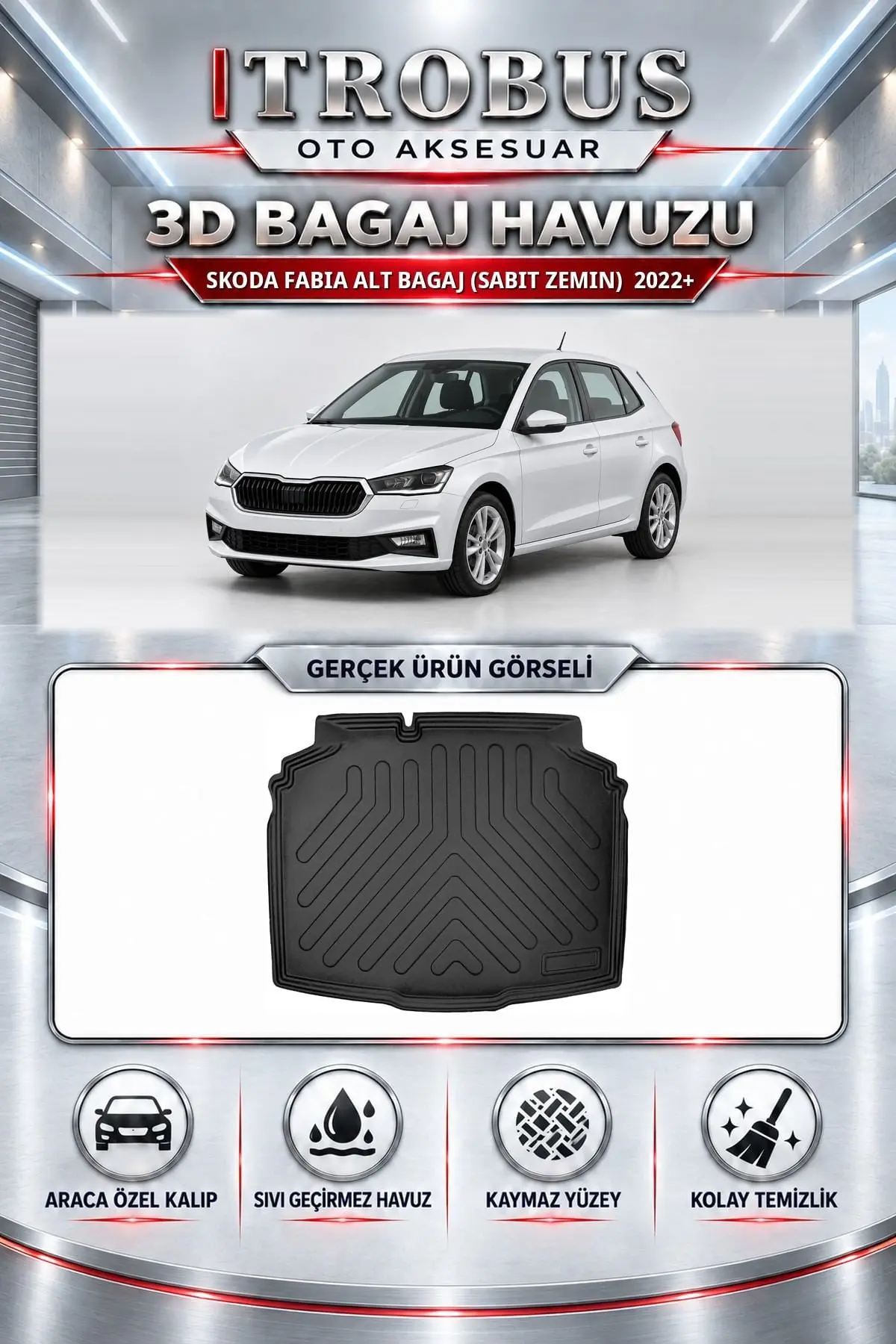 Skoda Fabia 2022 Sonrası Sonrası Alt Bagaj (Sabit zemin) Araca Özel 3D Bagaj Havuzu