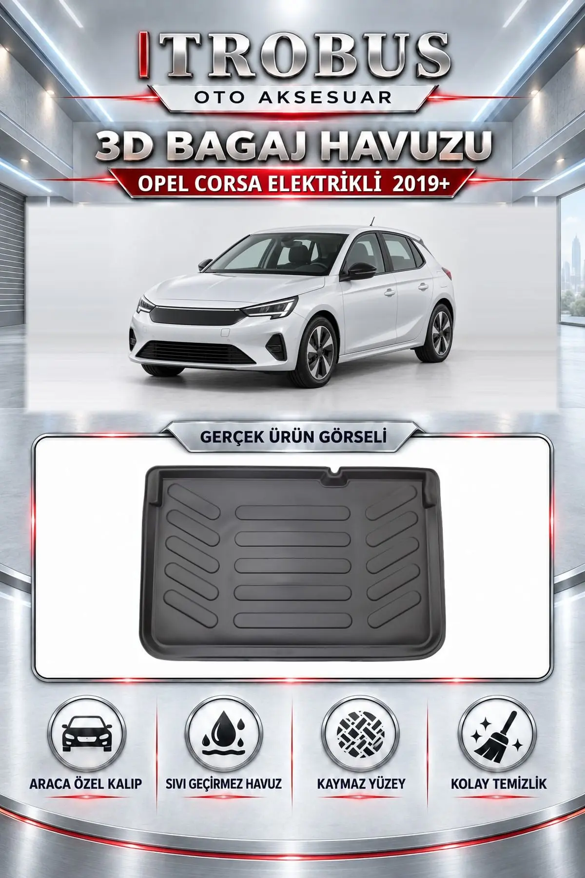 Opel Corsa Elektrikli 2019 Sonrası Araca Özel 3D Bagaj Havuzu