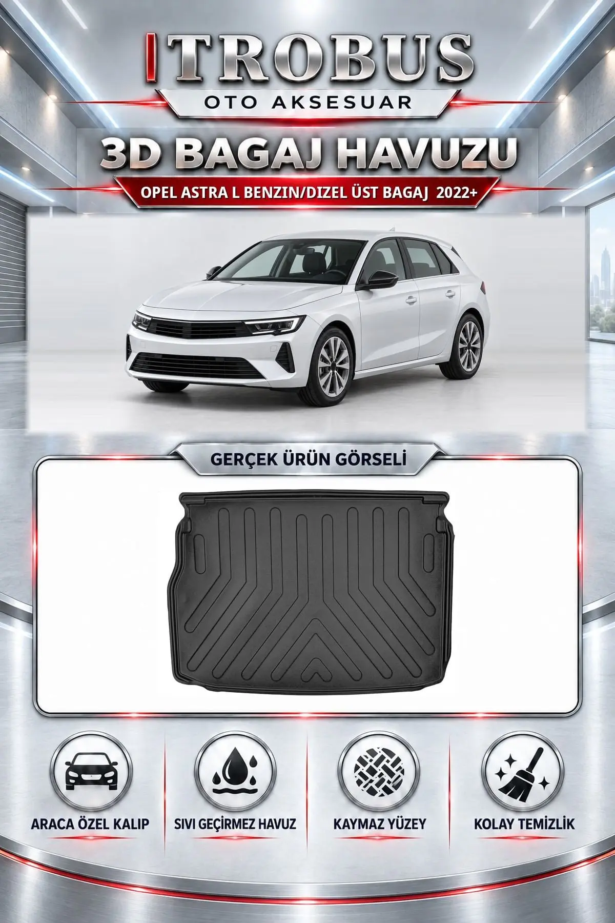 Opel Astra L 2022 Sonrası Benzin/Dizel Üst Bagaj Araca Özel 3D Bagaj Havuzu