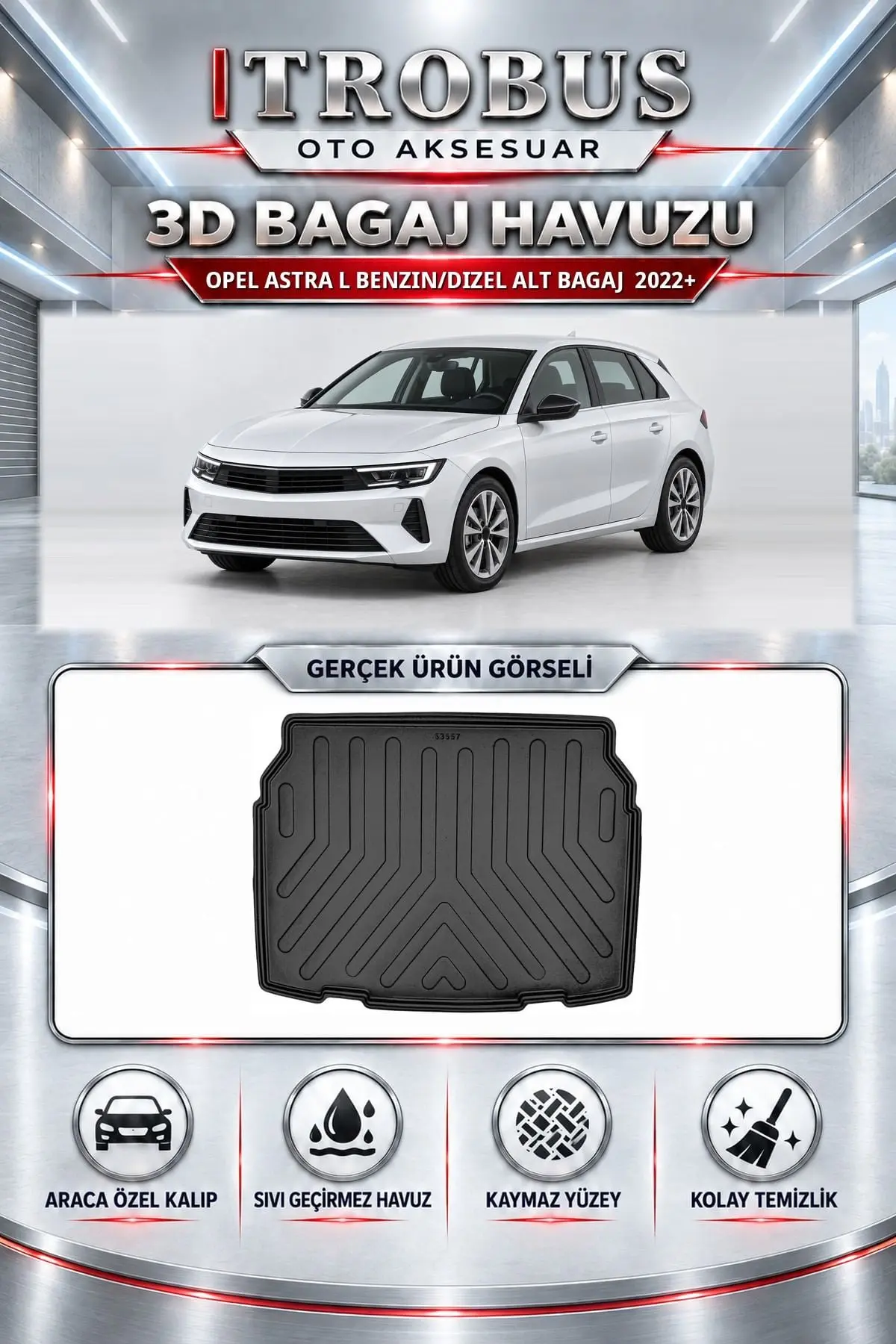 Opel Astra L 2022 Sonrası Benzin/Dizel Alt Bagaj Araca Özel 3D Bagaj Havuzu