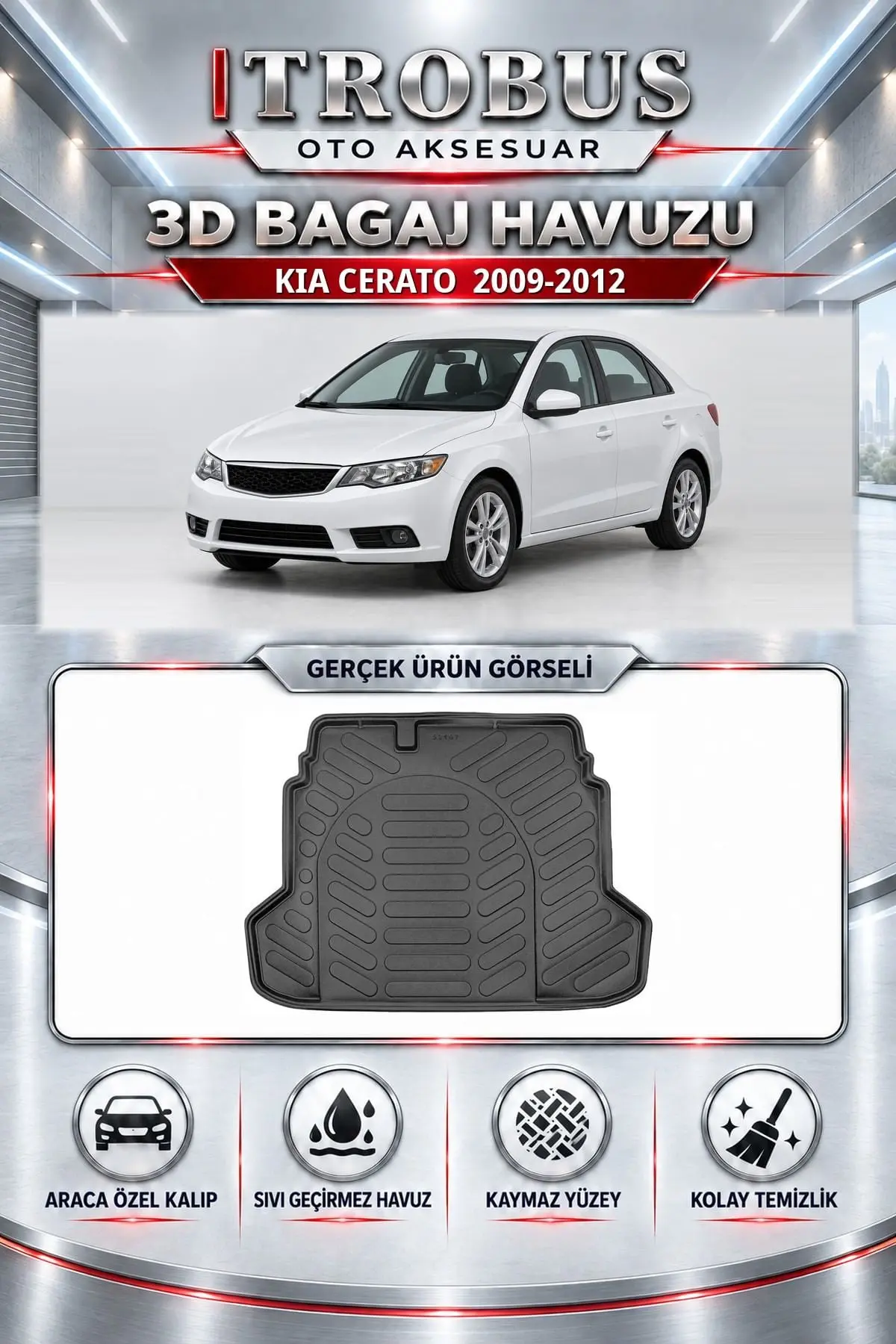 Kia Cerato 2009-2012 Araca Özel 3D Bagaj Havuzu