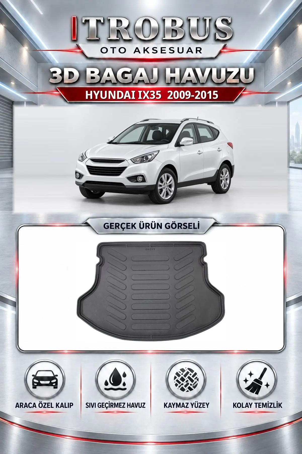 Hyundai ix35 2009-2015 Araca Özel 3D Bagaj Havuzu