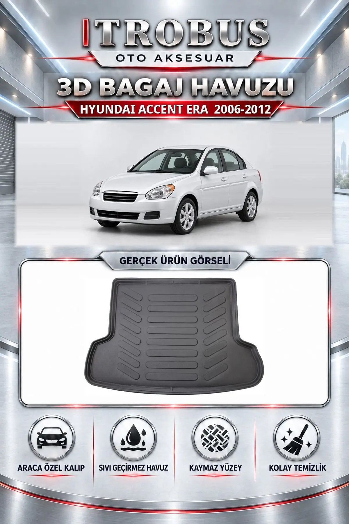 Hyundai Accent Era 2006-2012 Araca Özel 3D Bagaj Havuzu