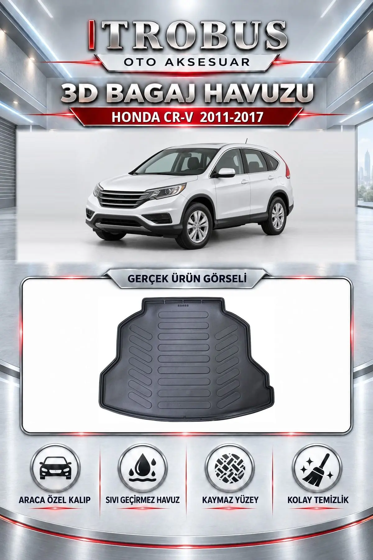 Honda CR-V 2011-2017 Araca Özel 3D Bagaj Havuzu