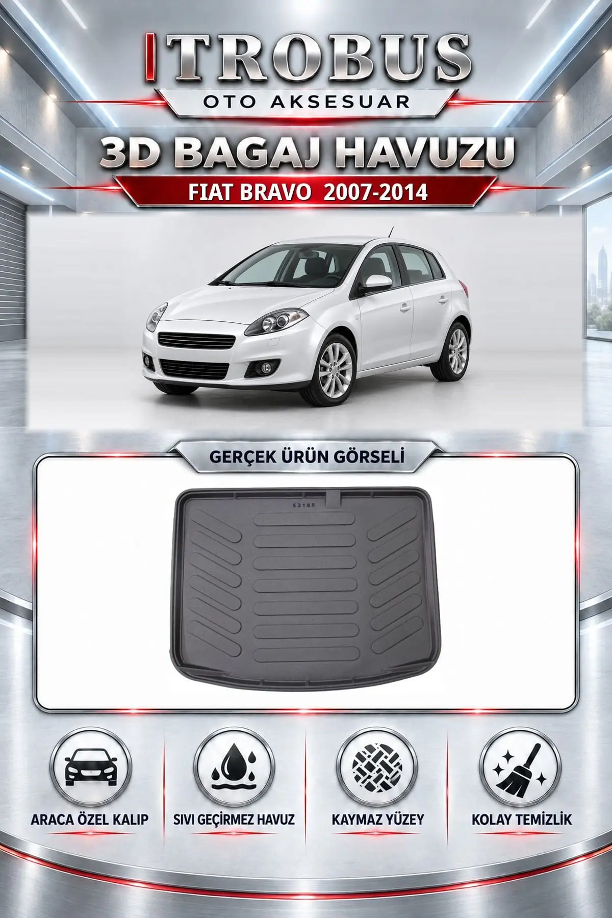Fiat Bravo 2007-2014 Araca Özel 3D Bagaj Havuzu